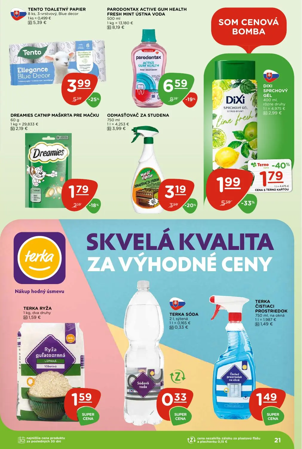 Terno leták, strana 21 z 29 — DIXI SPRCHOVÝ GÉL, PARODONTAX ACTIVE GUM HEALTH FRESH MINT ÚSTNA VODA, TENTO TOALETNÝ PAPIER B…