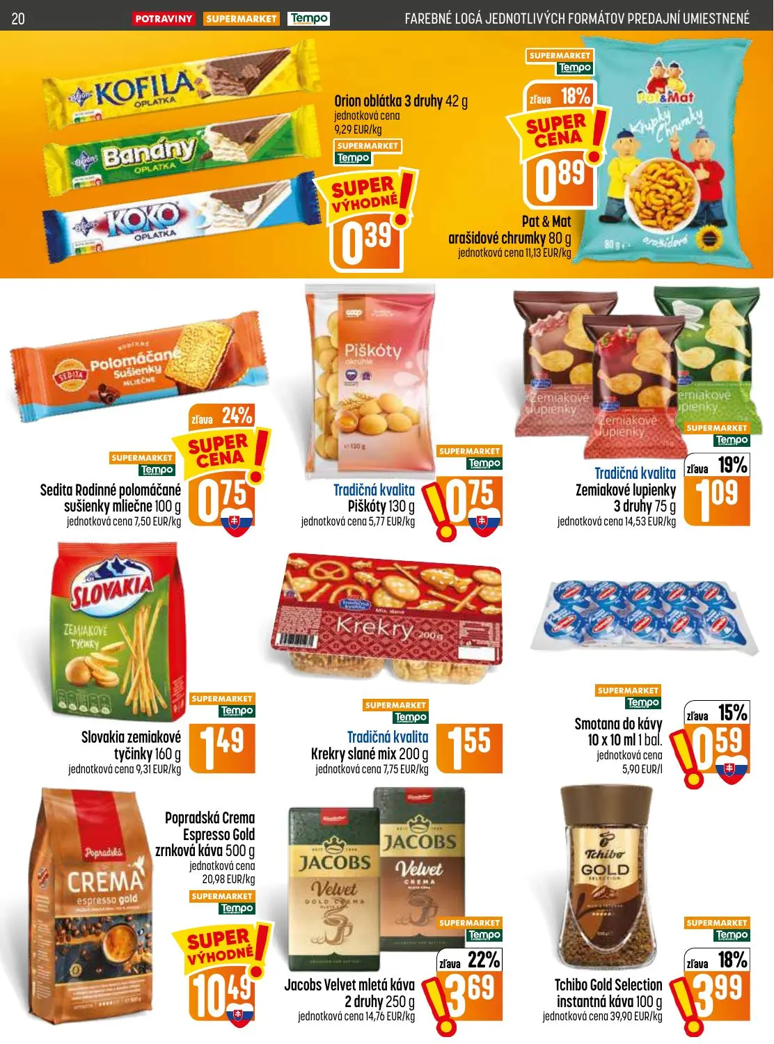 Coop Jednota leták, strana 20 z 28 — Jacobs Velvet mletá káva 2 druhy, Tchibo Gold Selection instantná káva, Tradičná kvalit…
