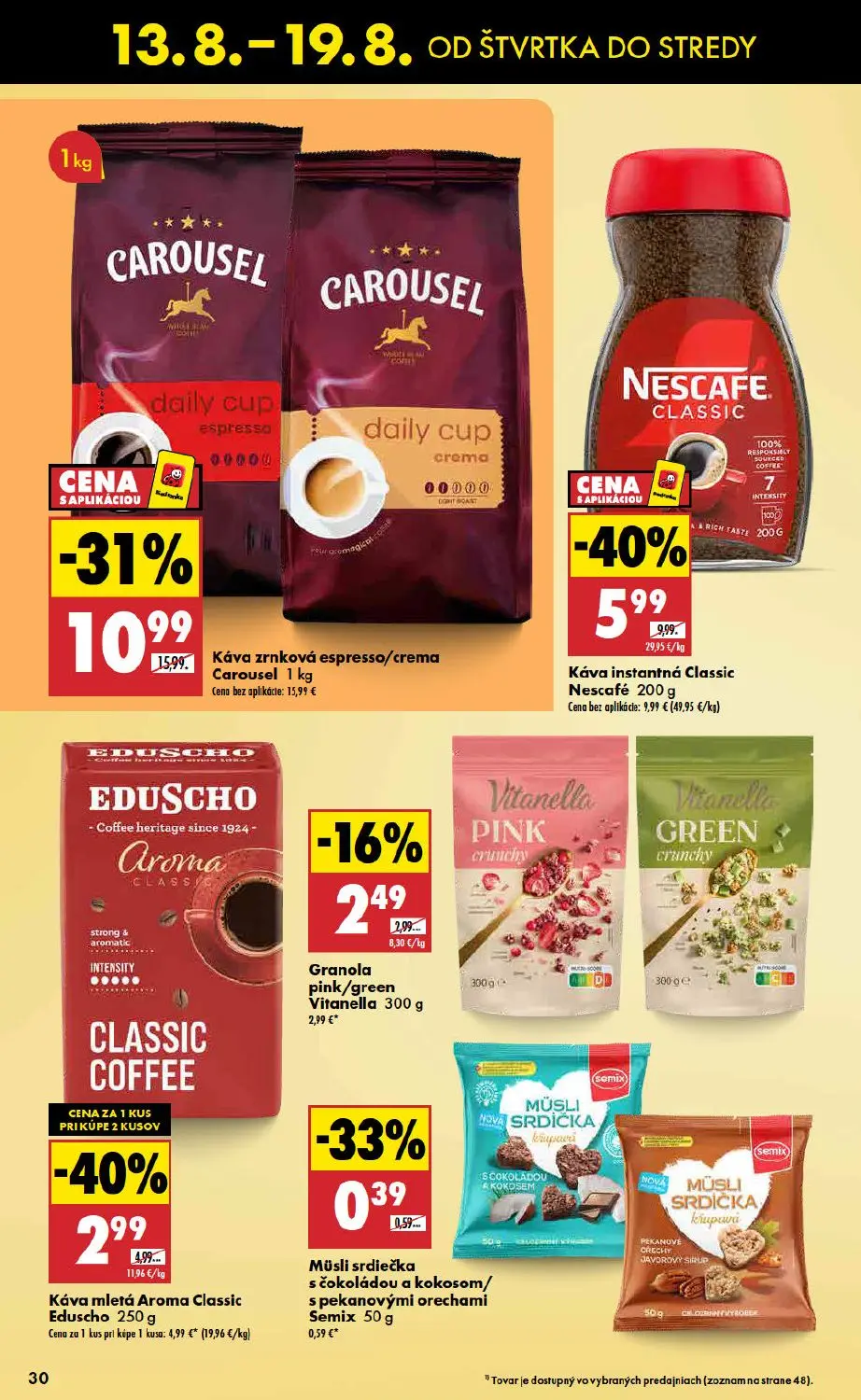 Biedronka leták, strana 30 z 48 — Káva zrnková espresso/crema Carousel, Káva instantná Classic Nescafé