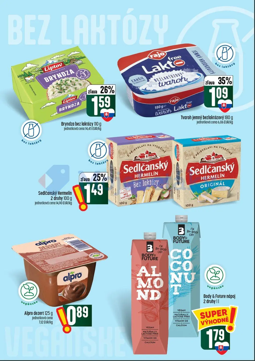 Coop Tempo leták, strana 30 z 64 — Tvaroh jemný bezlaktózový, Bryndza bez laktózy, Sedlčanský Hermelín