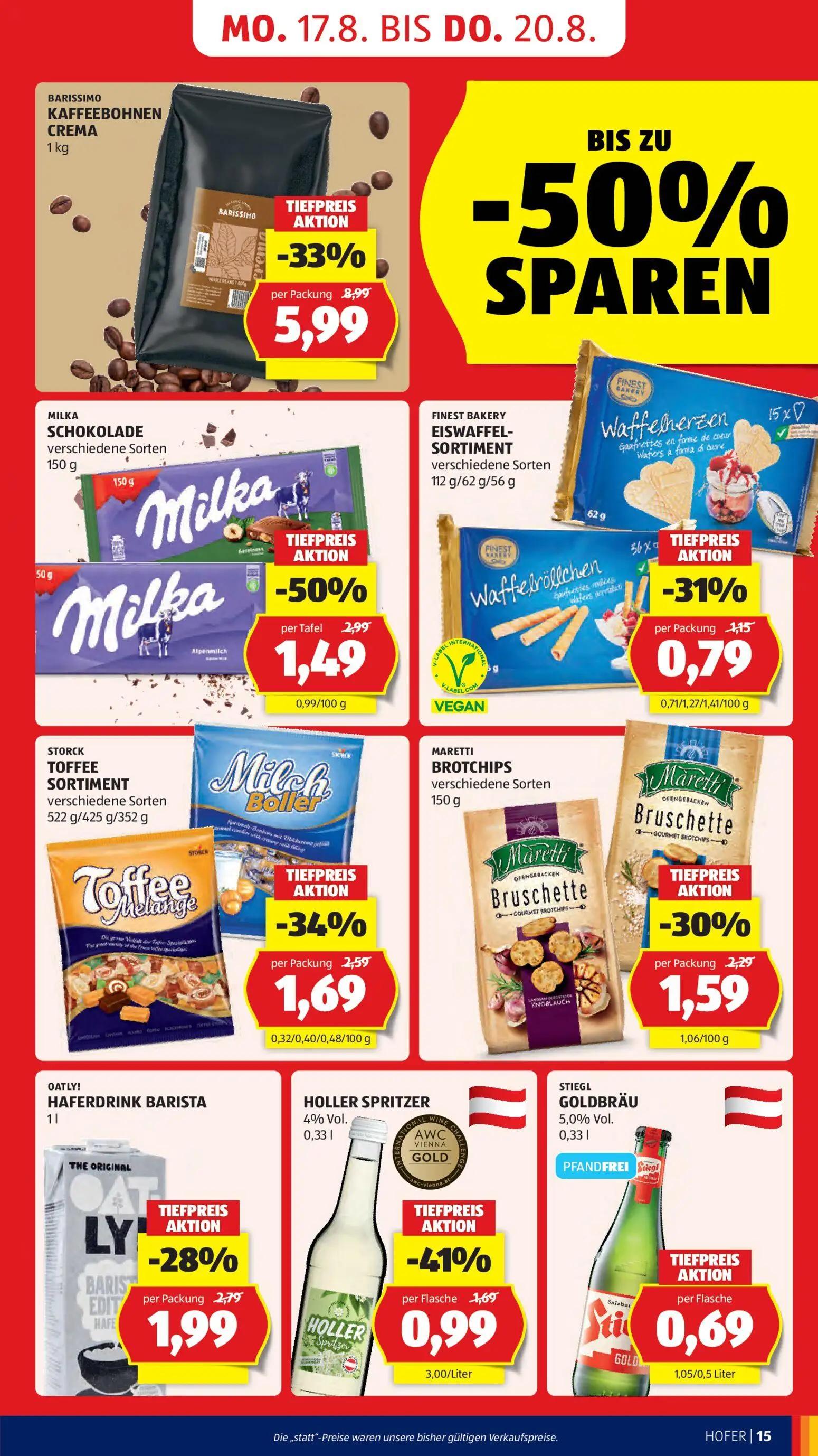 Hofer Prospekt, Seite 27 von 48 — BARISSIMO KAFFEEBOHNEN CREMA, FINEST BAKERY EISWAFFEL-SORTIMENT
