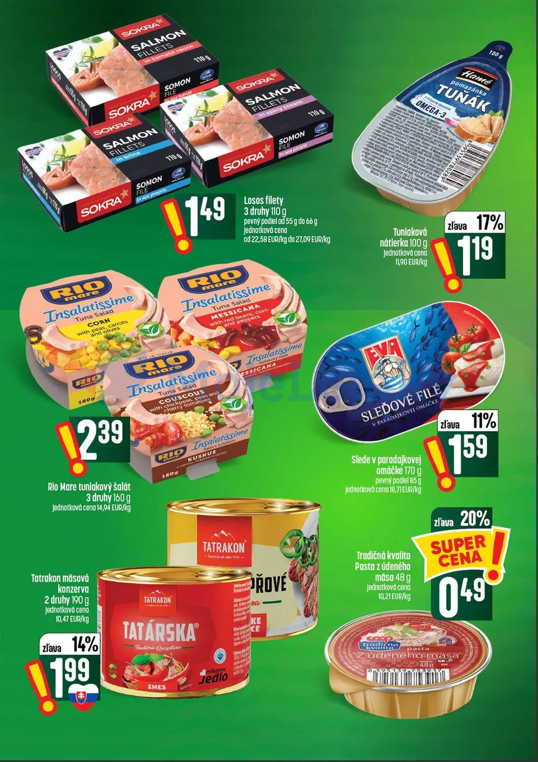 Coop Tempo leták, strana 36 z 64 — Tatrakon mäsová konzerva, Tuniaková nátierka, Slede v paradajkovej omáčke