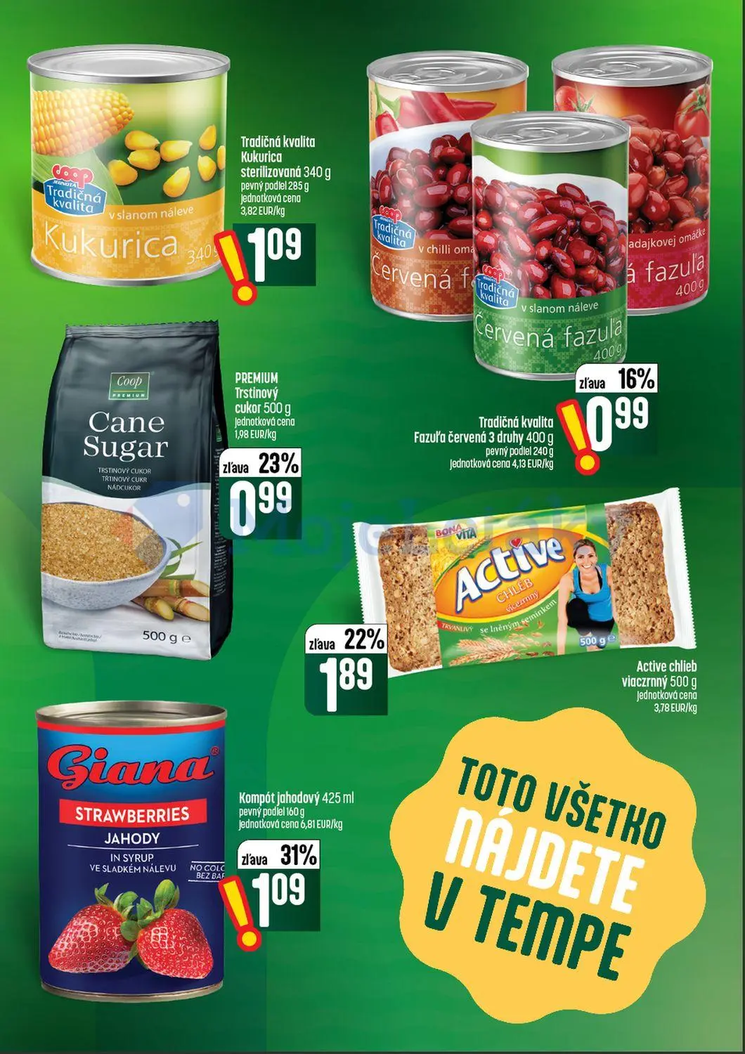 Coop Tempo leták, strana 37 z 64 — Active chlieb viaczrnný, Kompót jahodový, Cane Sugar