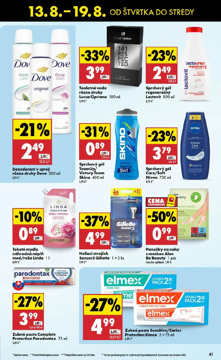 Biedronka leták, strana 41 z 48 — Holiaci strojček Sensor3 Gillette, Toaletná voda rôzne druhy Lucca Cipriano, Zubná pasta S…