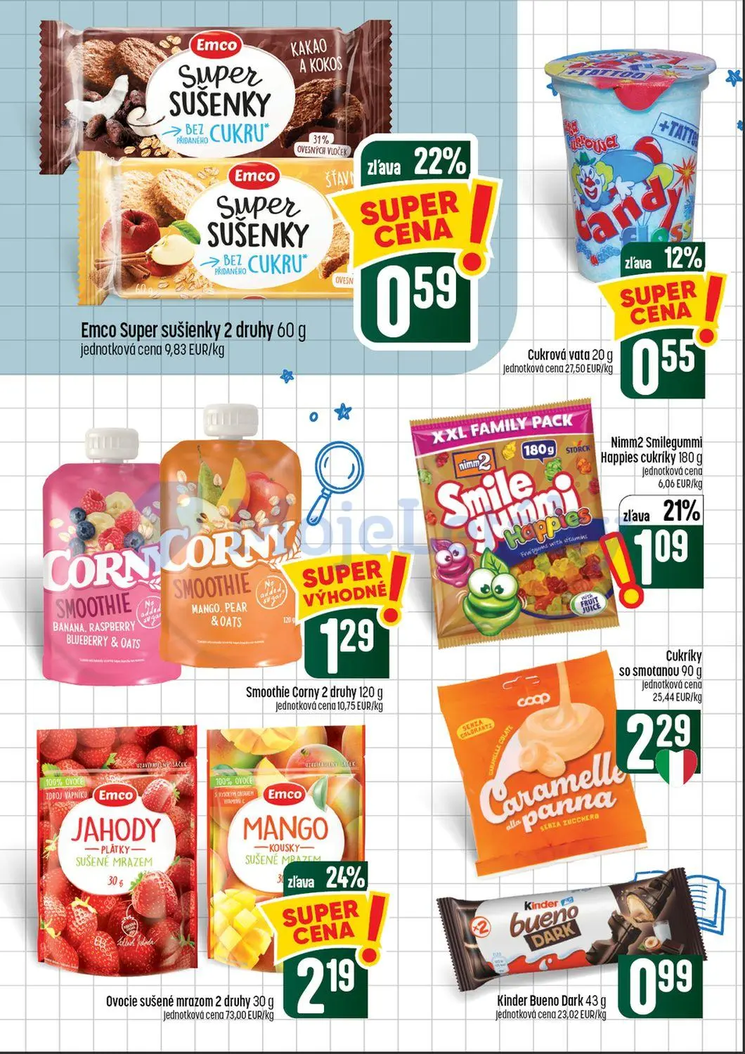 Coop Tempo leták, strana 40 z 64 — Ovocie sušené mrazom 2 druhy, Nimm2 Smilegummi Happies cukríky, Emco Super sušienky 2 dru…