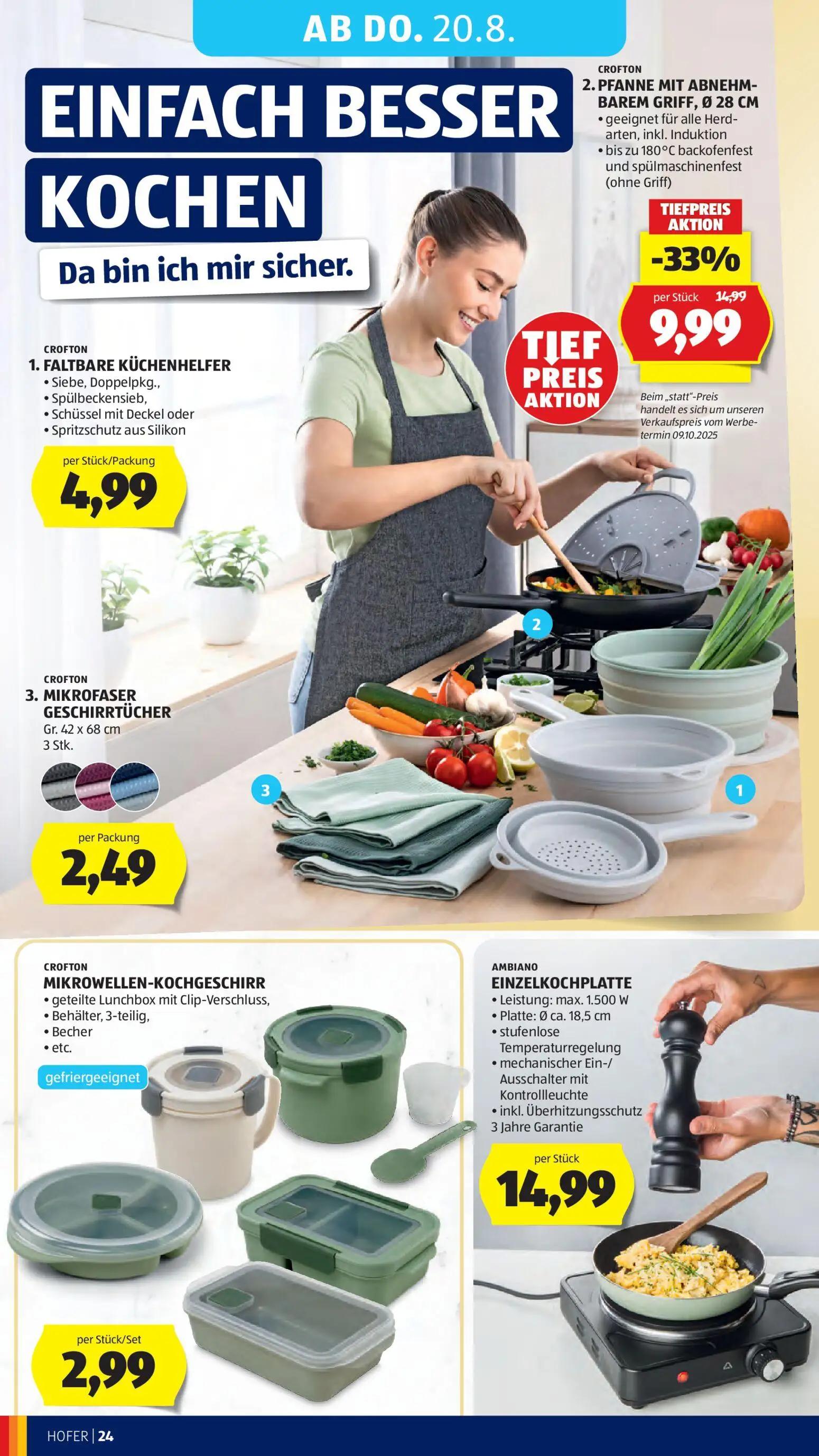 Hofer Prospekt, Seite 38 von 48 — PFANNE MIT ABNEHMBAREM GRIFF, Ø 28 CM, FALTBARE KÜCHENHELFER, MIKROFASER GESCHIRRTÜCHER