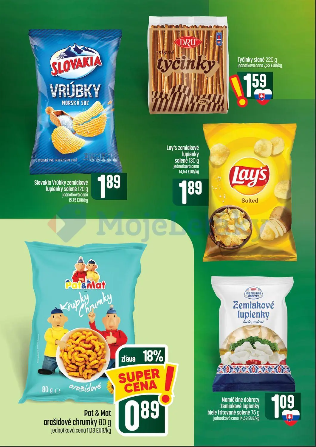 Coop Tempo leták, strana 44 z 64 — Pat & Mat arašidové chrumky, Slovakia Vrúbky zemiakové lupienky solené, DRU Tyčinky slané