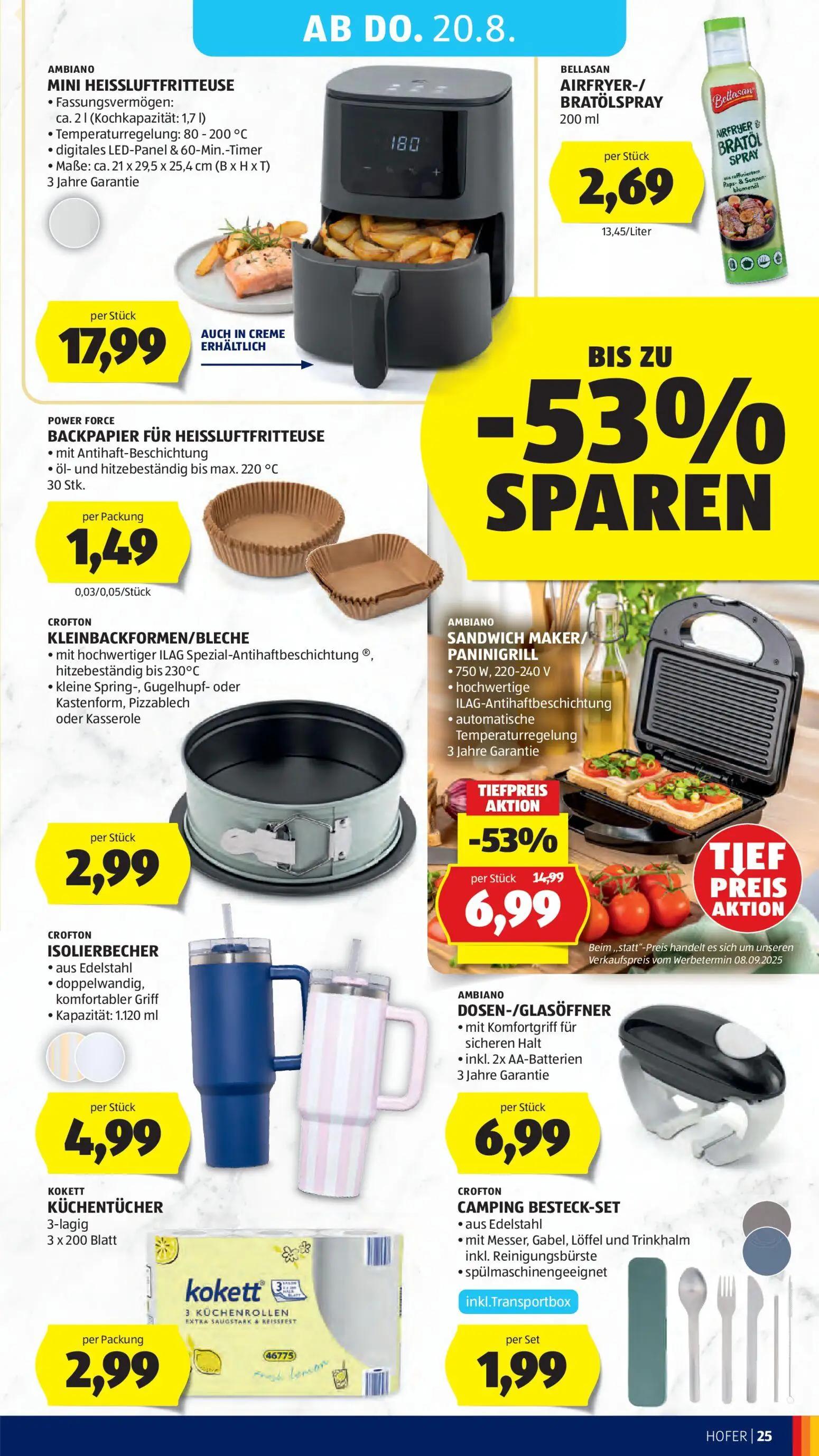 Hofer Prospekt, Seite 39 von 48 — SANDWICH MAKER/ PANINIGRILL, MINI HEISSLUFTFRITTEUSE, AIRFRYER-/ BRATÖLSPRAY