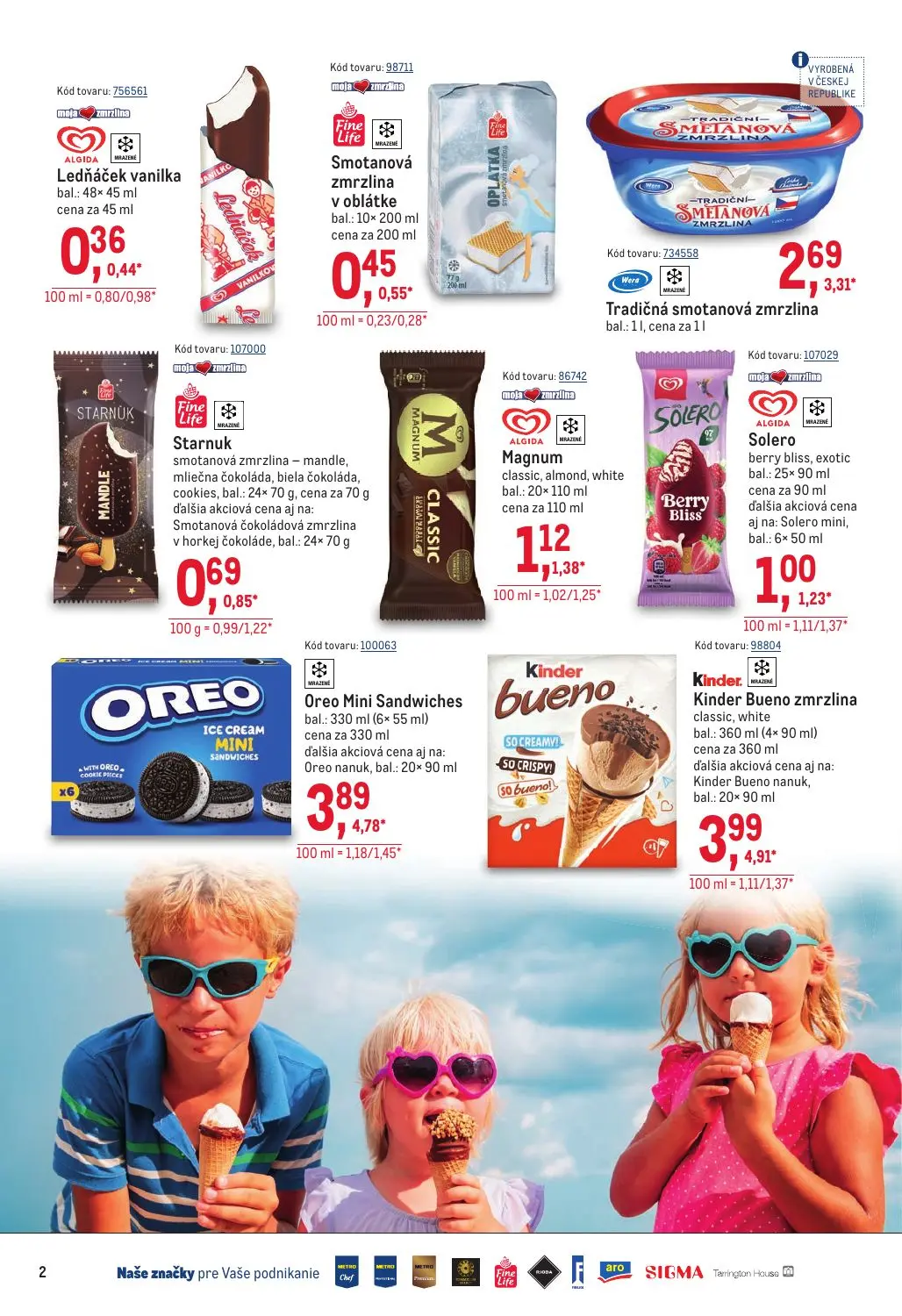 Metro leták, strana 2 z 40 — Kinder Bueno zmrzlina classic, white, Oreo Mini Sandwiches, Tradičná smotanová zmrzlina