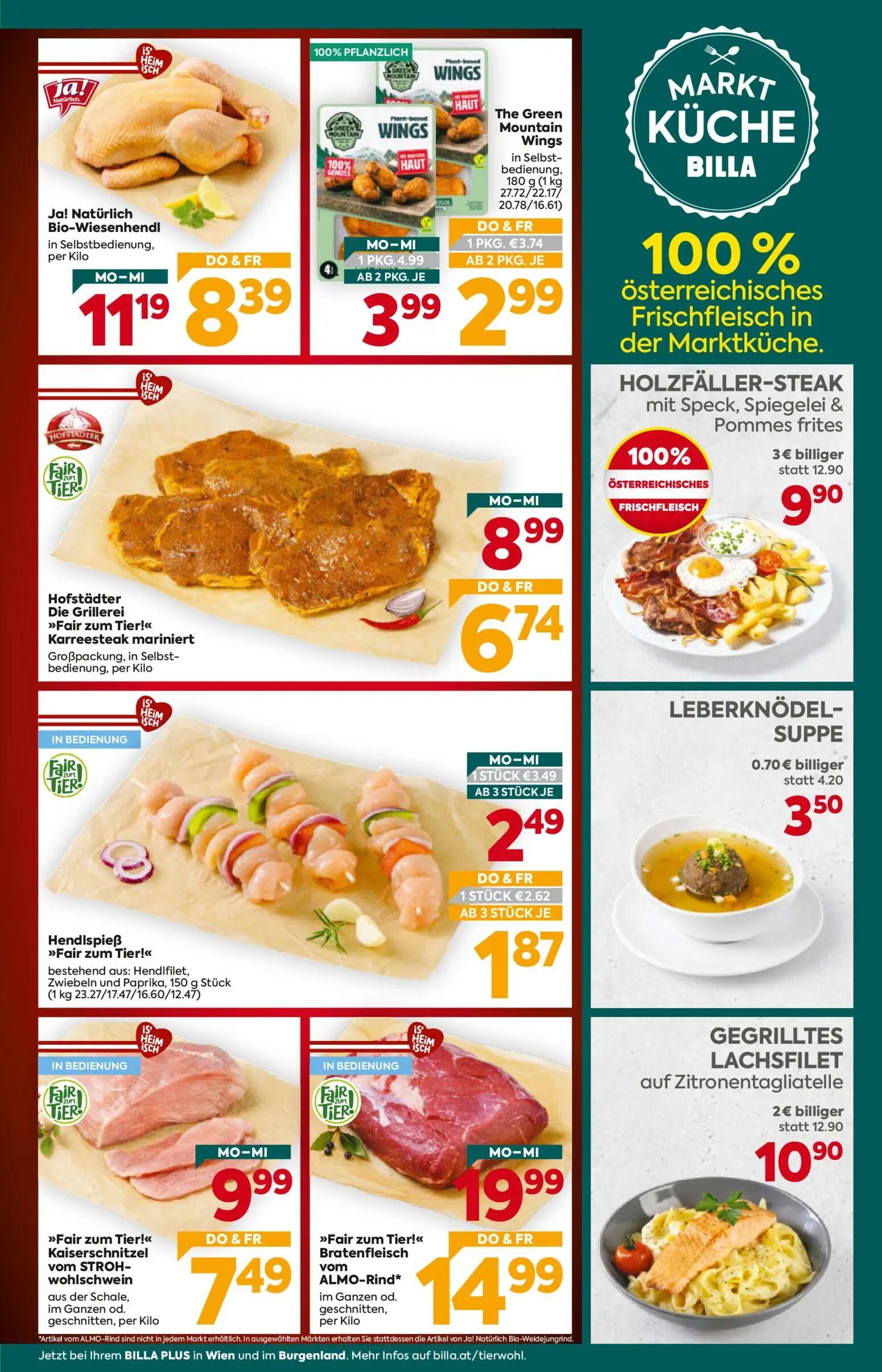 Billa Plus Prospekt, Seite 3 von 16 — "Fair zum Tier!" Bratenfleisch vom ALMO-Rind*, HOLZFÄLLER-STEAK mit Speck, Spiegelei &…