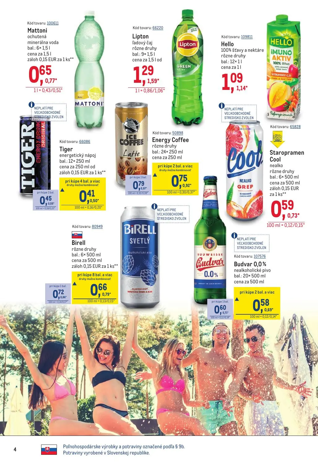 Metro leták, strana 4 z 40 — Lipton ľadový čaj rôzne druhy, Energy Coffee rôzne druhy, Birell rôzne druhy