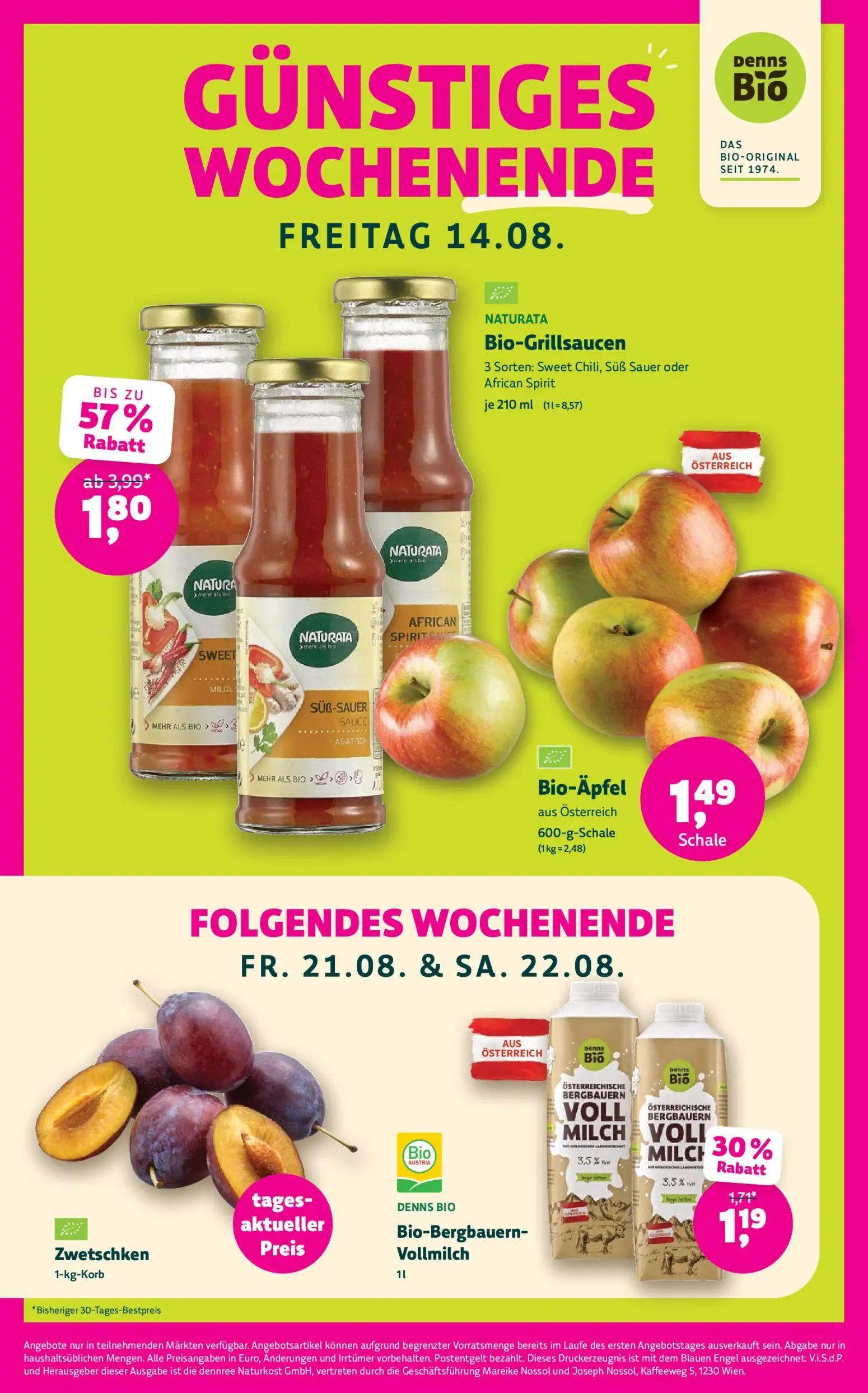 Denns BioMarkt Prospekt, Seite 4 von 14 — Bio-Grillsaucen, Bio-Bergbauern-Vollmilch, Bio-Äpfel