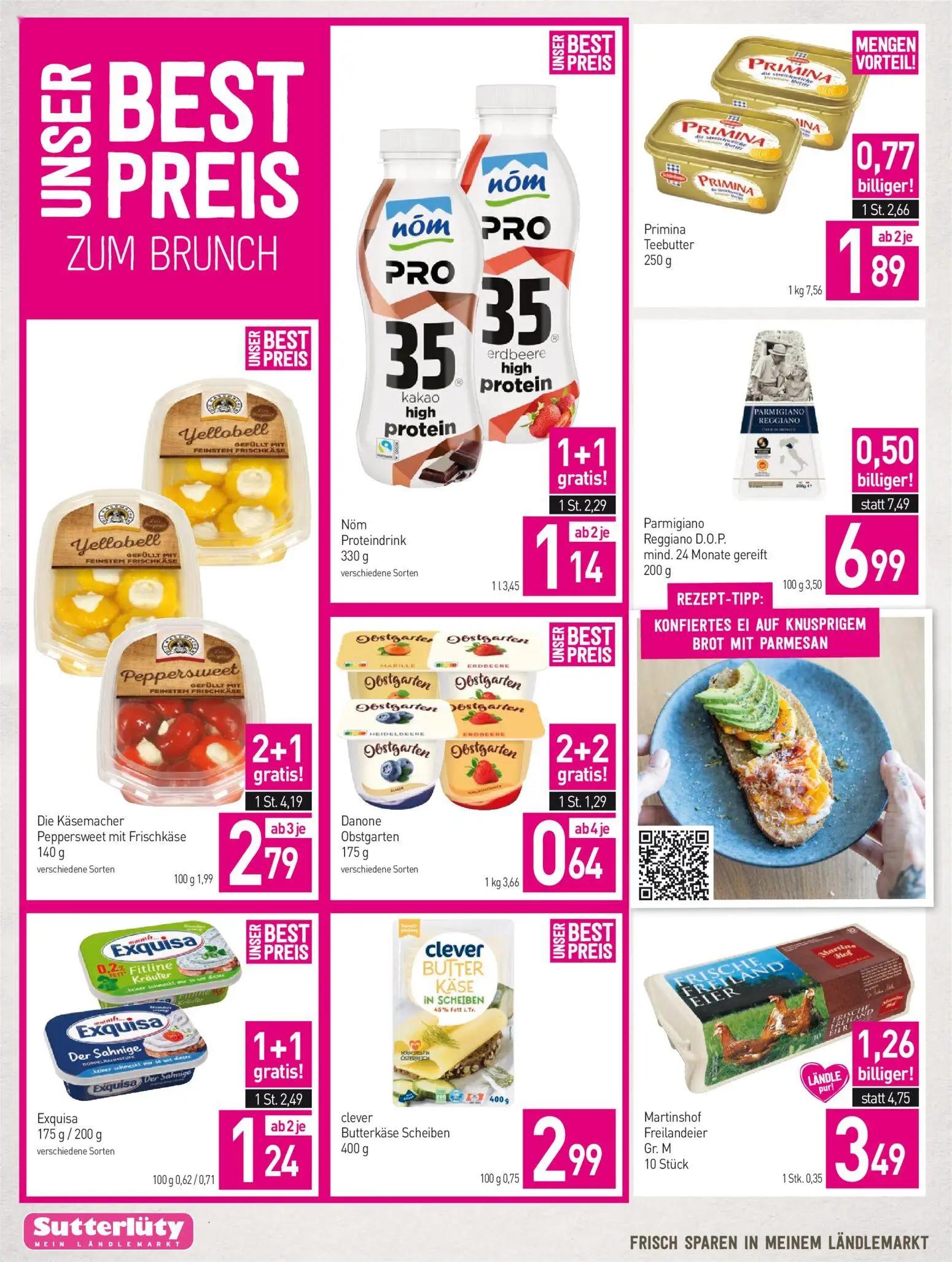 Sutterlüty Prospekt, Seite 4 von 20 — Die Käsemacher Peppersweet mit Frischkäse, Martinshof Freilandeier Gr. M, Exquisa
