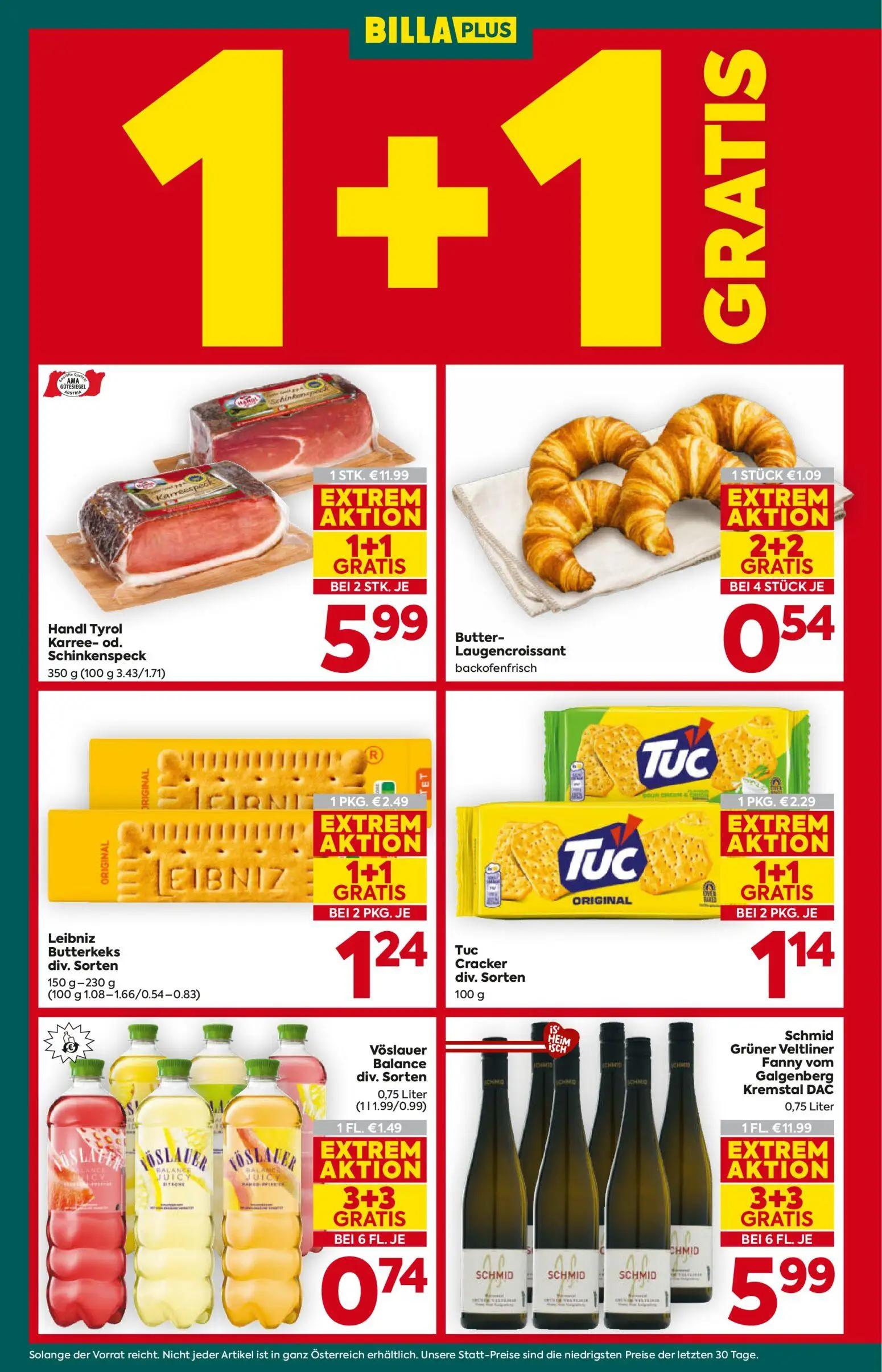 Billa Plus Prospekt, Seite 6 von 16 — Handl Tyrol Karree- od. Schinkenspeck, Schmid Grüner Veltliner Fanny vom Galgenberg Kr…
