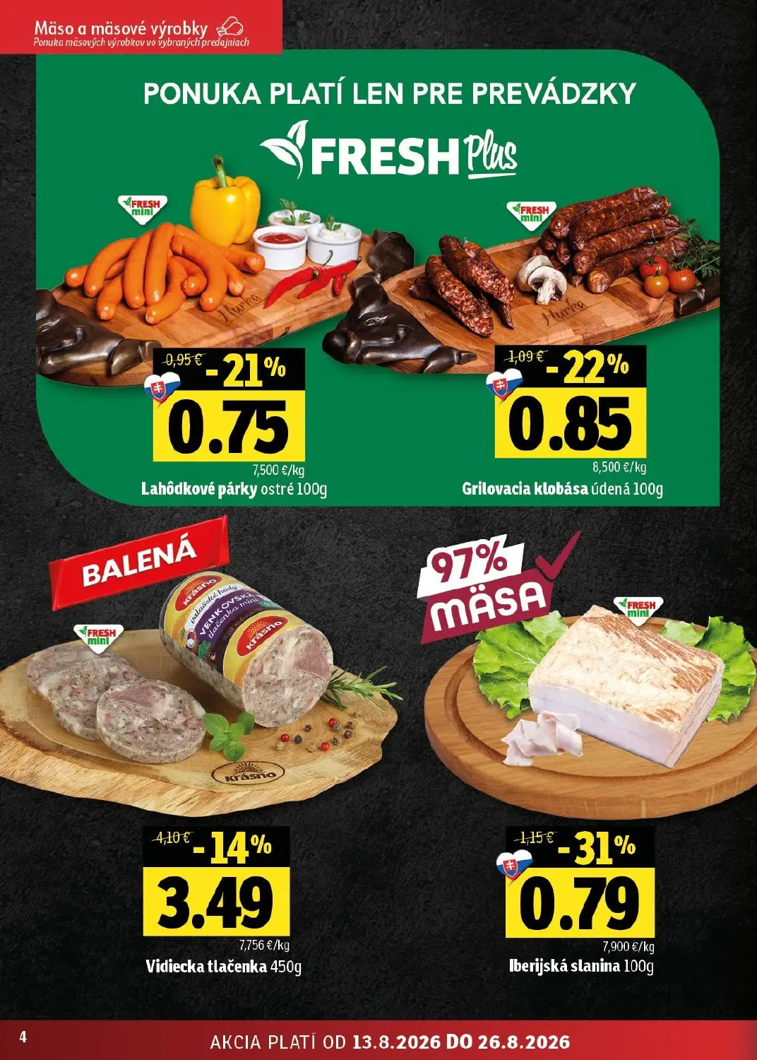 Fresh východ leták, strana 4 z 54 — Vidiecka tlačenka, Iberijská slanina, Grilovacia klobása údená