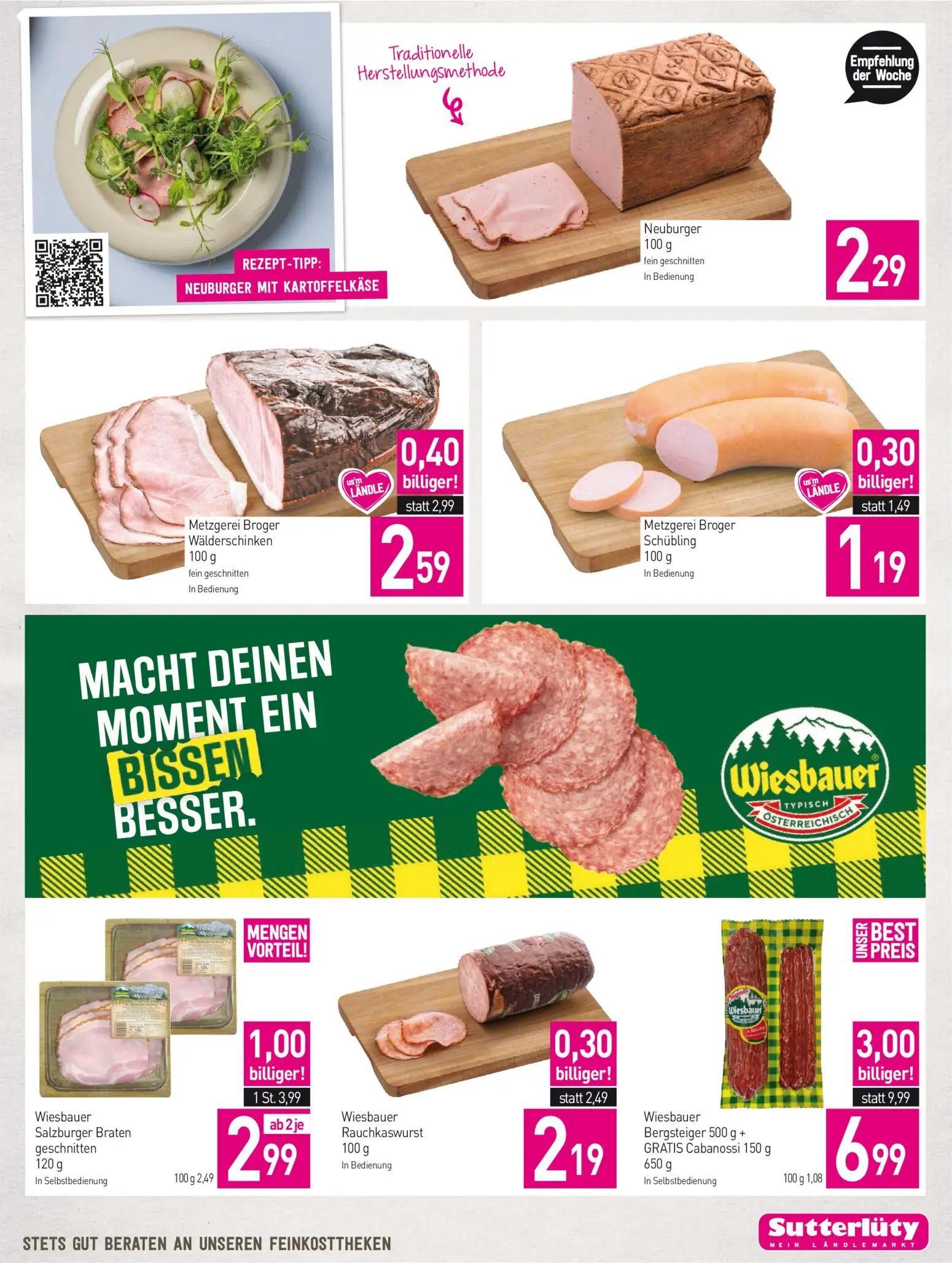 Sutterlüty Prospekt, Seite 7 von 20 — Wiesbauer Bergsteiger + GRATIS Cabanossi, Wiesbauer Salzburger Braten geschnitten, Met…