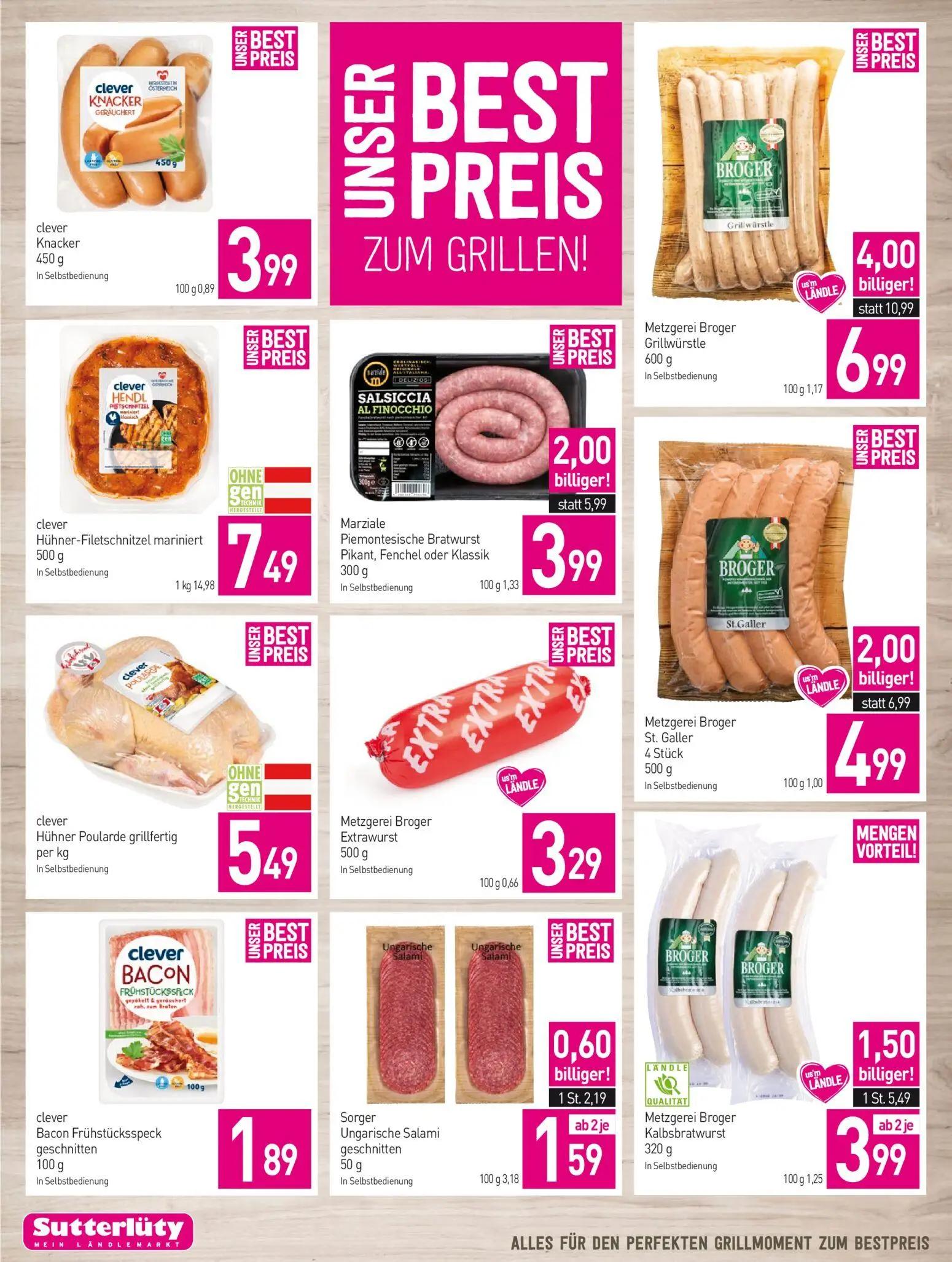 Sutterlüty Prospekt, Seite 8 von 20 — Metzgerei Broger Grillwürstle, Marziale Piemontesische Bratwurst, Metzgerei Broger St.…