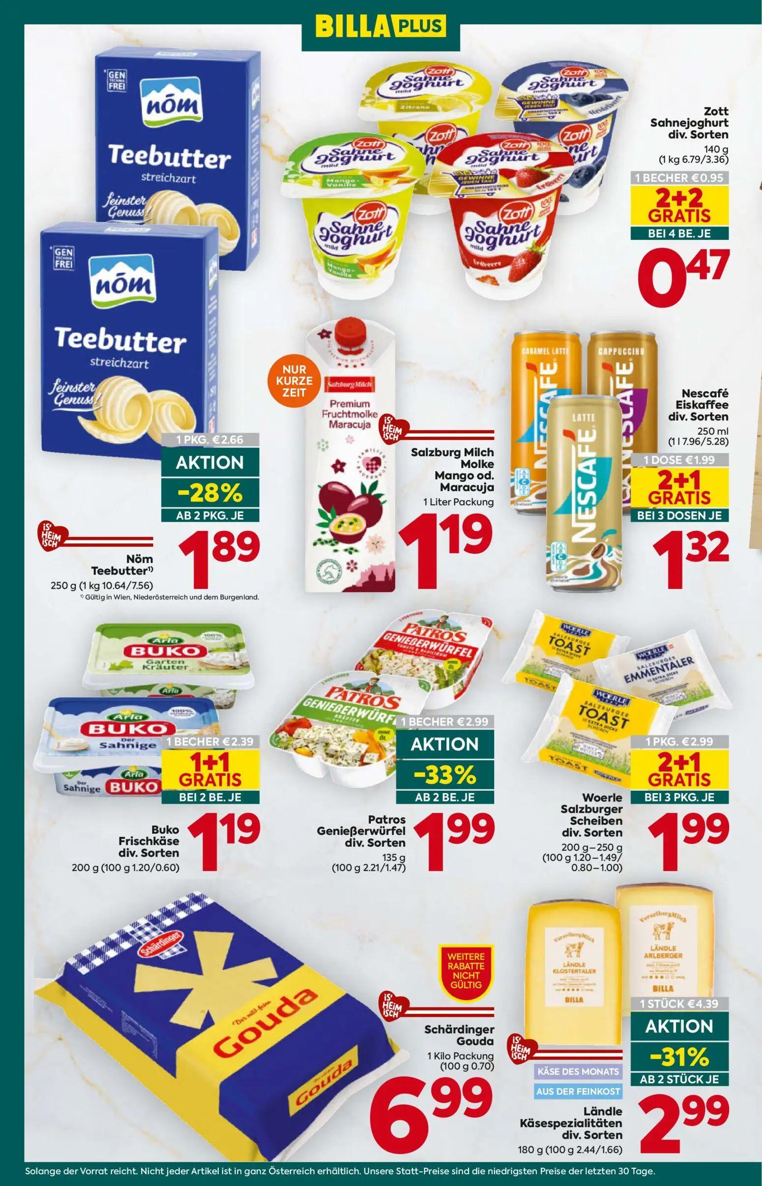 Billa Plus Prospekt, Seite 10 von 16 — Ländle Käsespezialitäten div. Sorten, Buko Frischkäse div. Sorten, Patros Genießerwür…