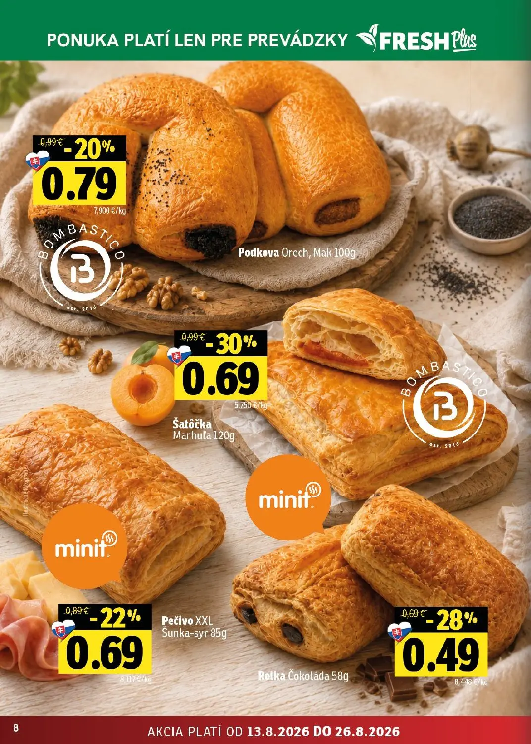 Fresh východ leták, strana 8 z 54 — Šatôčka Marhuľa, Podkova Orech, Mak, Pečivo XXL Šunka-syr