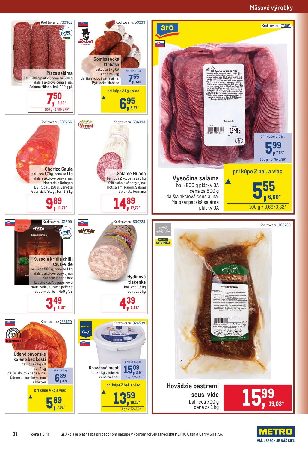 Metro leták, strana 11 z 32 — Bravčová masť, Hovädzie pastrami sous-vide, Salame Milano