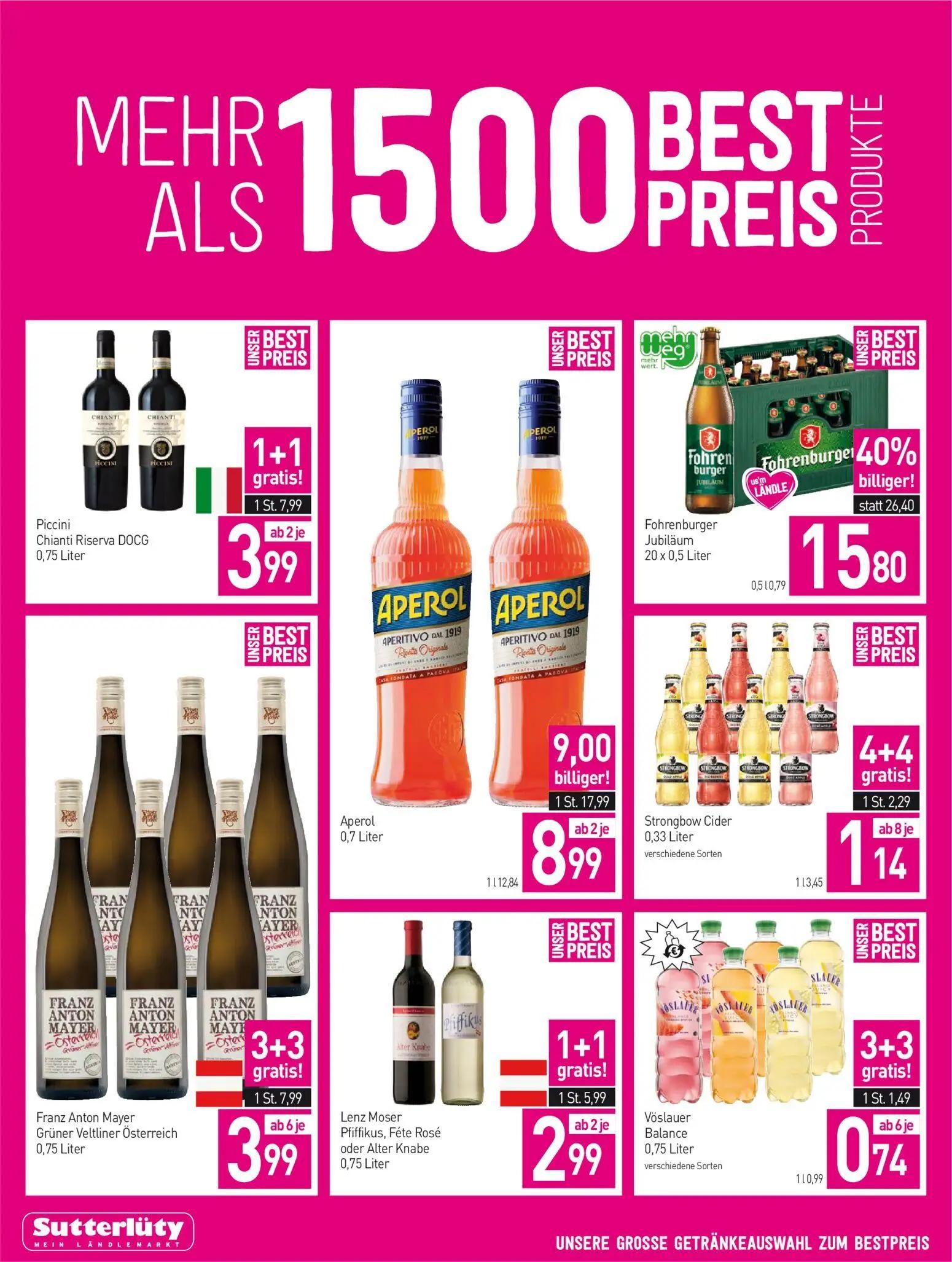 Sutterlüty Prospekt, Seite 12 von 20 — Fohrenburger Jubiläum, Aperol Aperitivo, Piccini Chianti Riserva DOCG