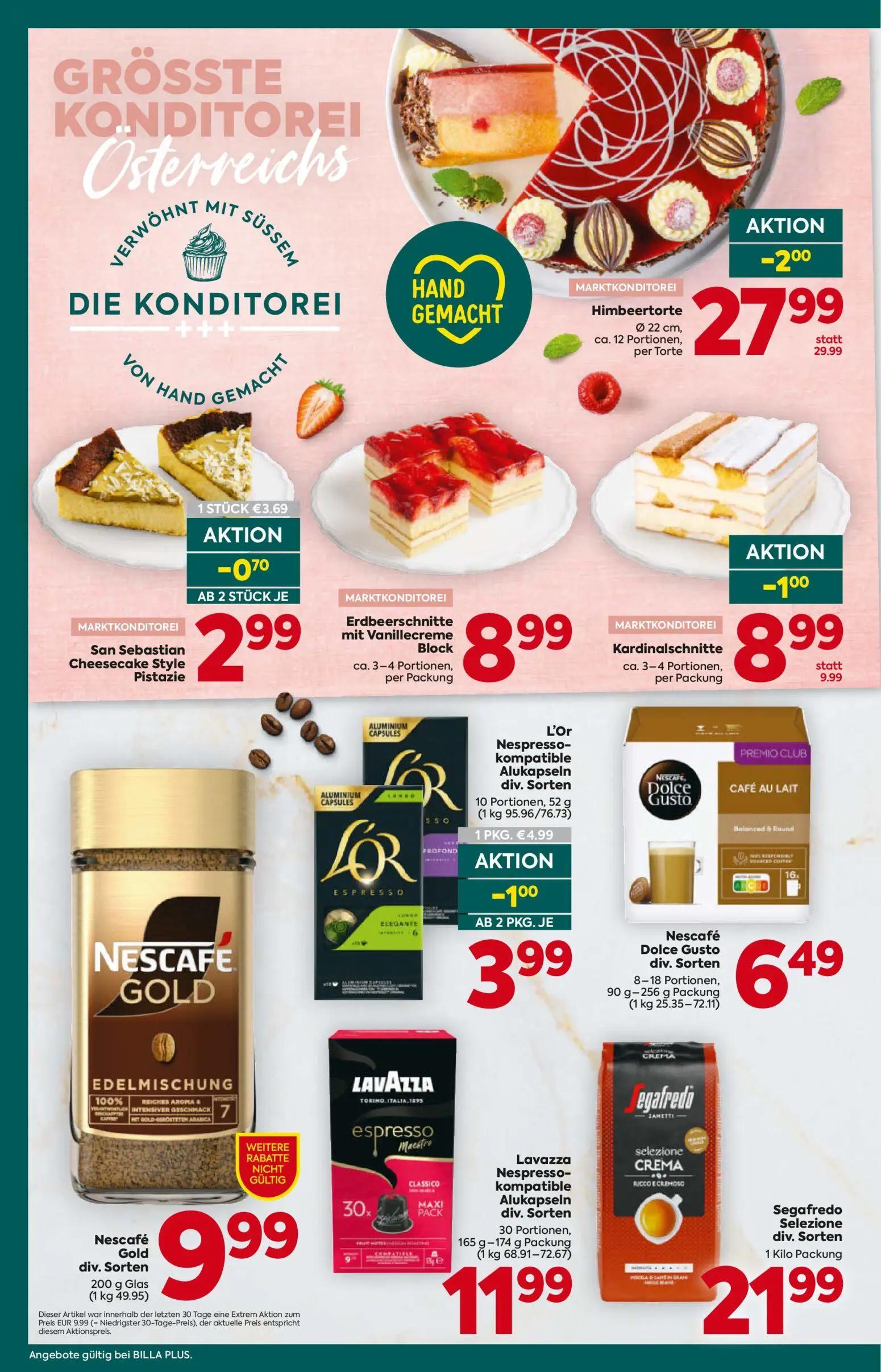 Billa Plus Prospekt, Seite 12 von 16 — Himbeertorte, Kardinalschnitte, L'Or Nespresso-kompatible Alukapseln