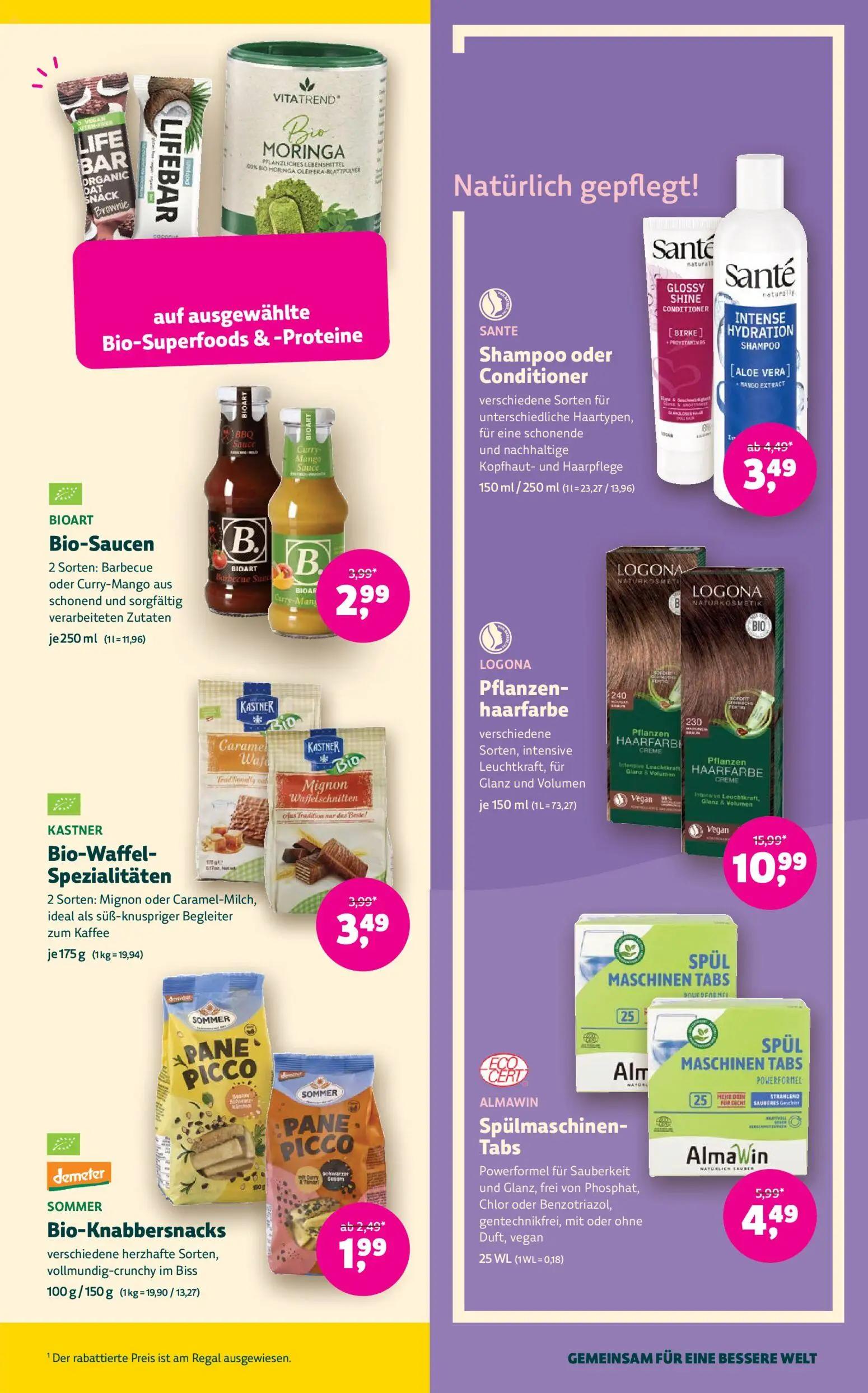 Denns BioMarkt Prospekt, Seite 13 von 14 — Pflanzen-haarfarbe, Spülmaschinen-Tabs, Bio-Saucen