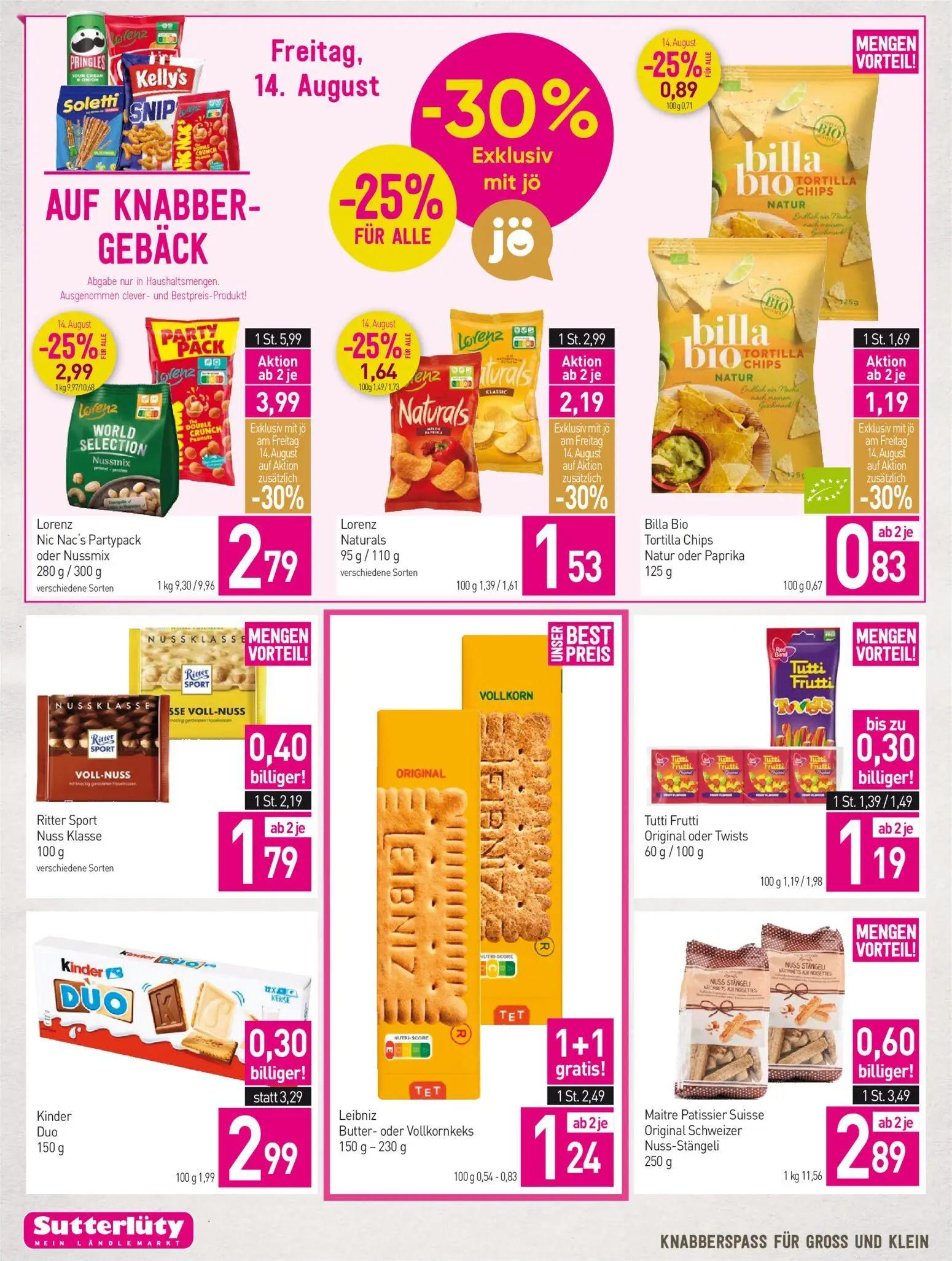 Sutterlüty Prospekt, Seite 14 von 20 — Lorenz Nic Nac's Partypack oder Nussmix, Lorenz Naturals, Leibniz Butter- oder Vollko…