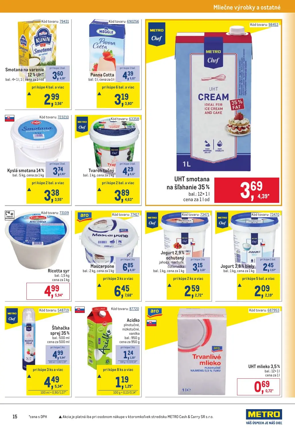 Metro leták, strana 15 z 32 — Panna Cotta, Smotana na varenie 12% UHT, Šľahačka sprej 35%