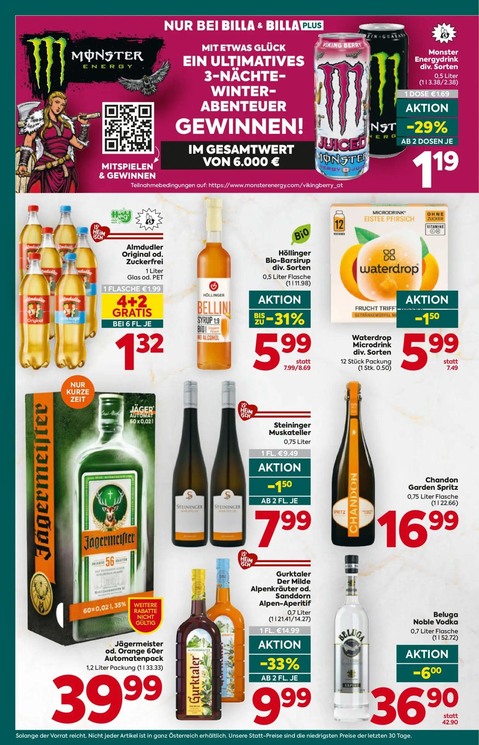 Billa Plus Prospekt, Seite 14 von 16 — Beluga Noble Vodka, Gurktaler Der Milde Alpenkräuter od. Sanddorn Alpen-Aperitif, Höl…