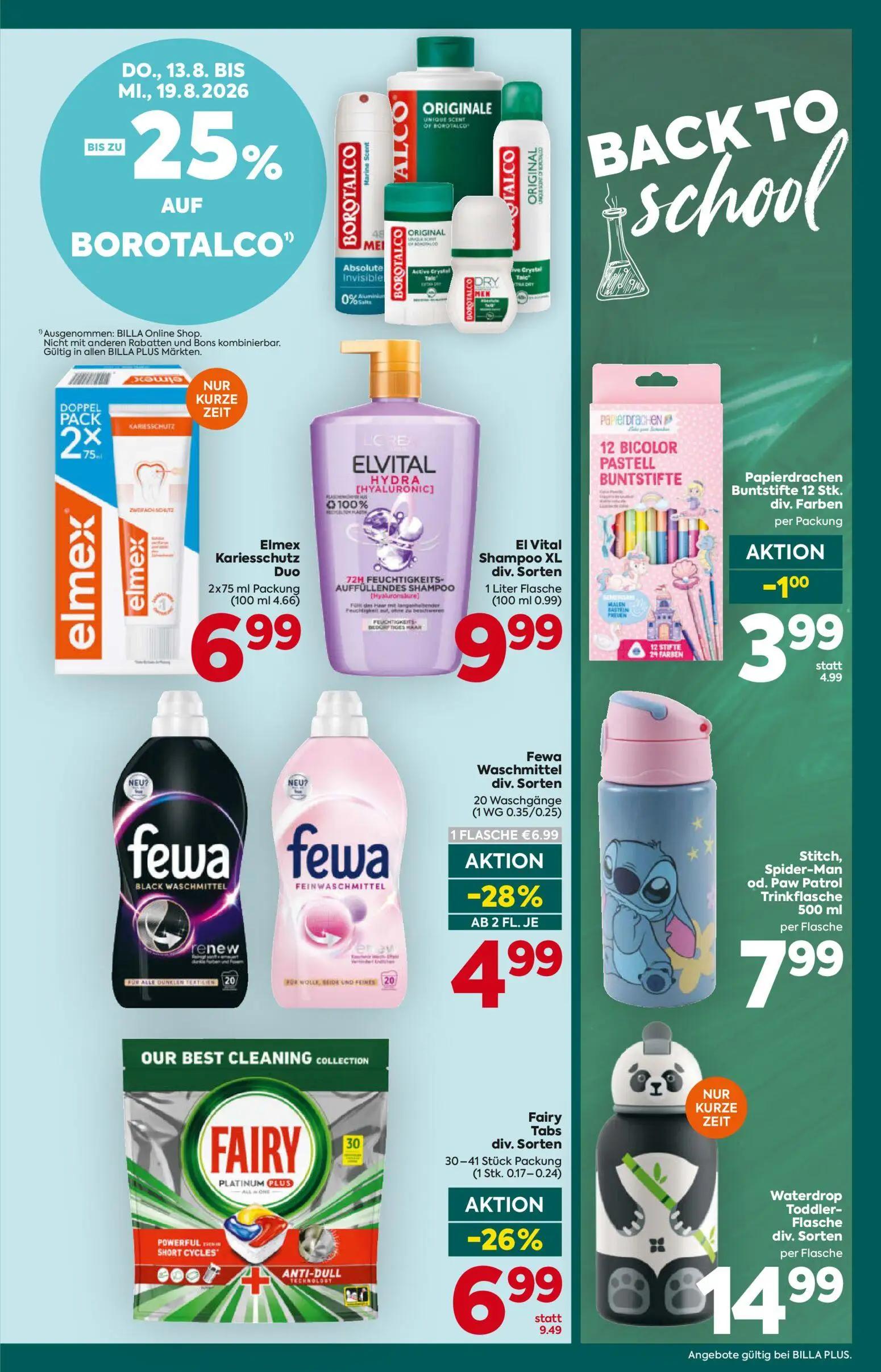 Billa Plus Prospekt, Seite 15 von 16 — Fairy Tabs div. Sorten, Fewa Waschmittel div. Sorten, Papierdrachen Buntstifte 12 Stk…
