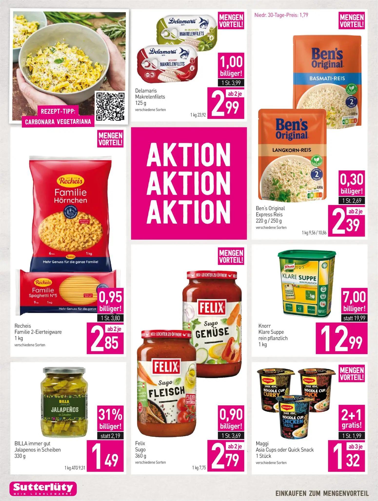 Sutterlüty Prospekt, Seite 16 von 20 — Knorr Klare Suppe, Delamaris Makrelenfilets, Recheis Familie 2-Eierteigware