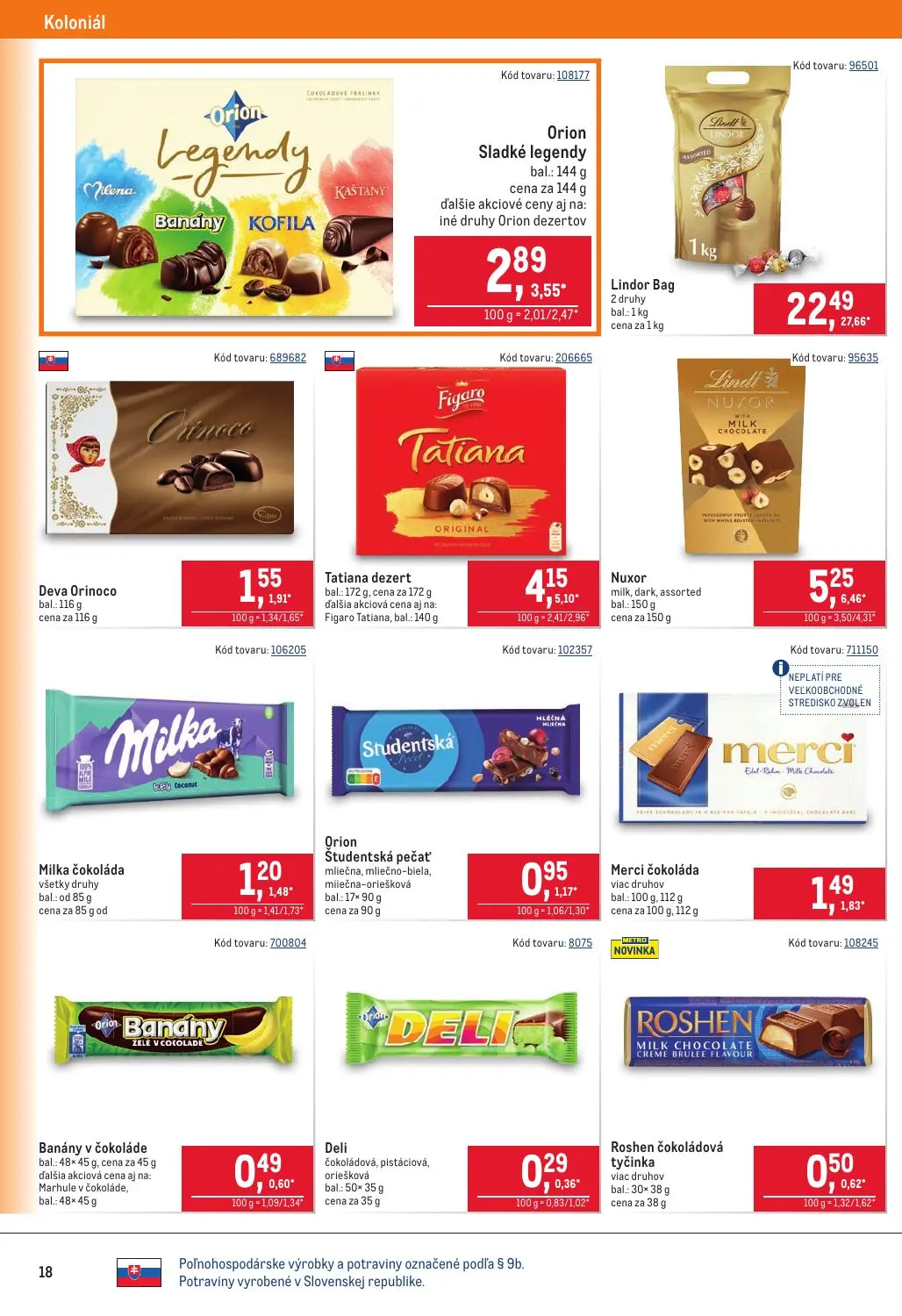 Metro leták, strana 18 z 40 — Orion Sladké legendy, Lindor Bag, Deva Orinoco