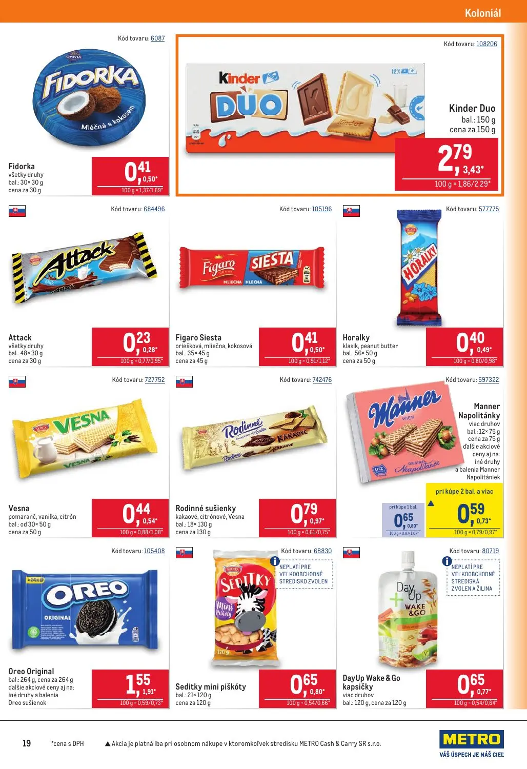 Metro leták, strana 19 z 40 — Manner Napolitánky, Fidorka, Kinder Duo