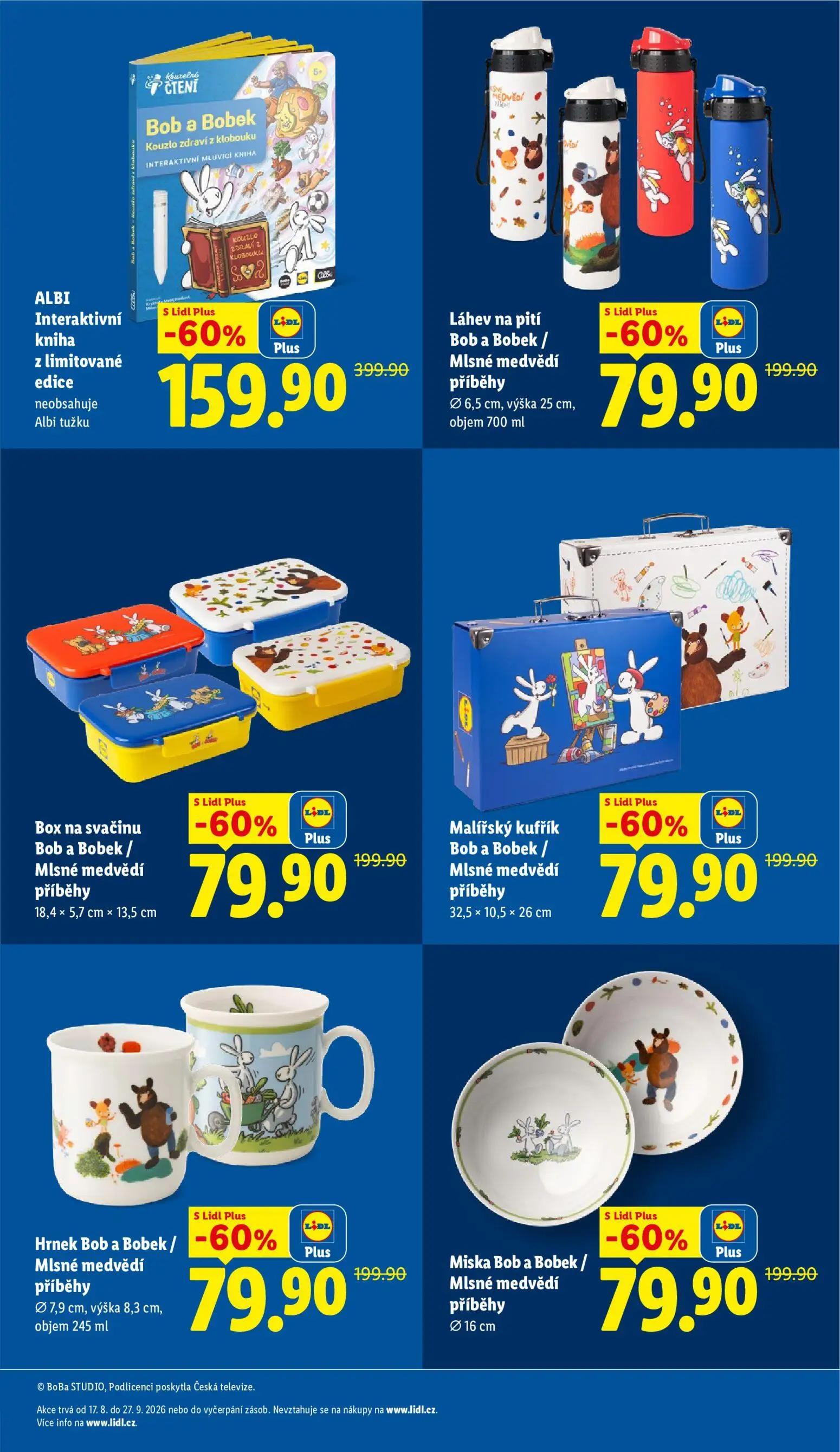 Lidl leták, strana 13 z 53 — Láhev na pití Bob a Bobek / Mlsné medvědí příběhy, Box na svačinu Bob a Bobek / Mlsné medvědí p…