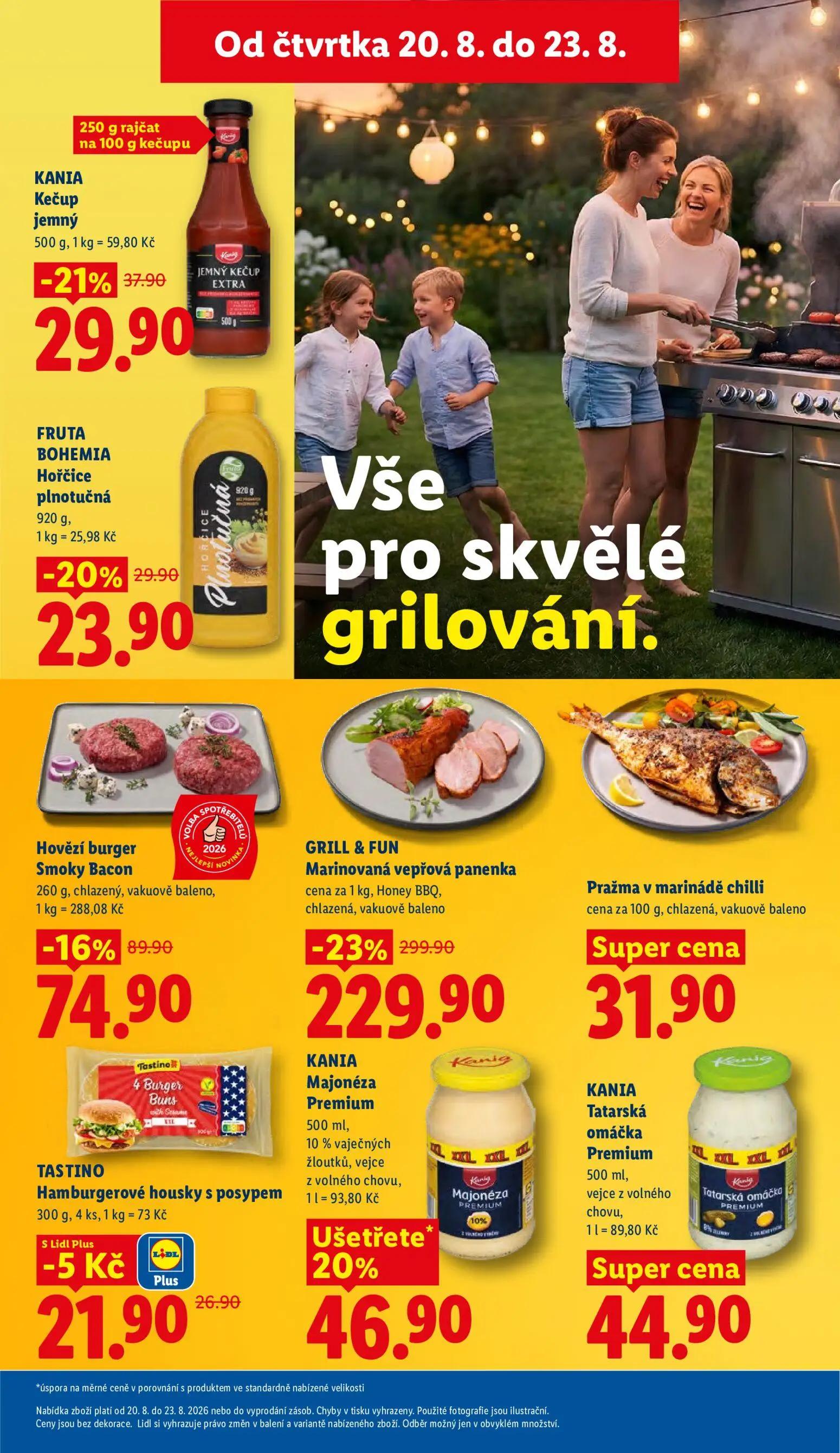 Lidl leták, strana 17 z 49 — GRILL & FUN Marinovaná vepřová panenka, Hovězí burger Smoky Bacon, KANIA Majonéza Premium