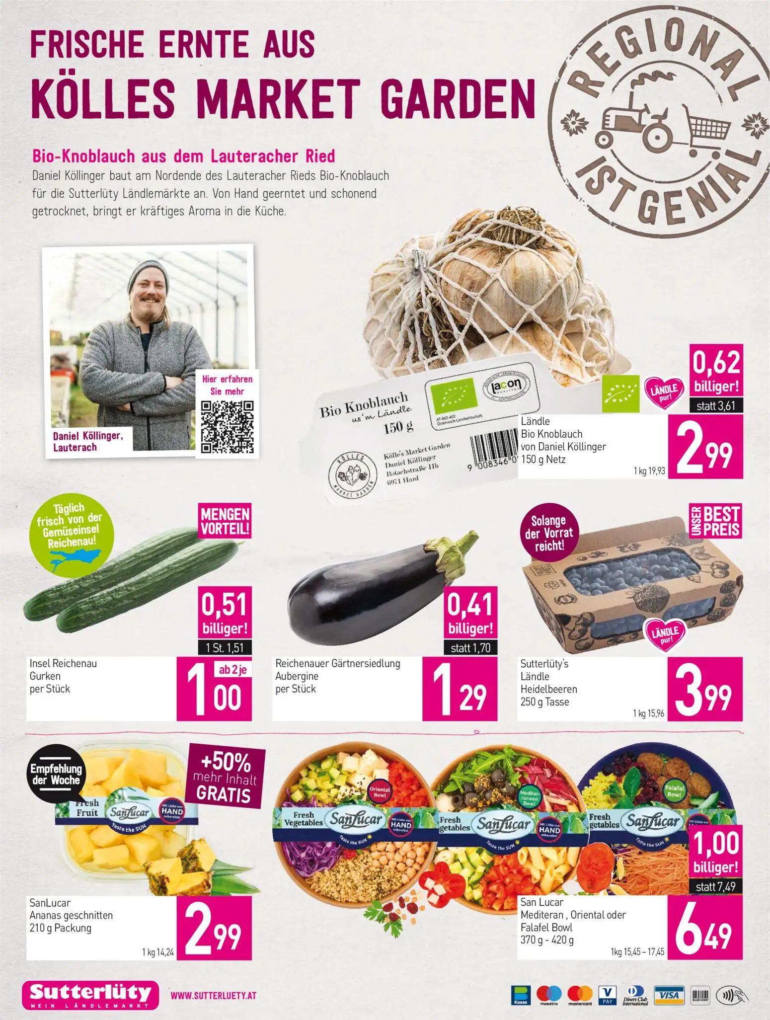 Sutterlüty Prospekt, Seite 20 von 20 — SanLucar Ananas geschnitten, San Lucar Mediteran, Oriental oder Falafel Bowl, Bio Kno…