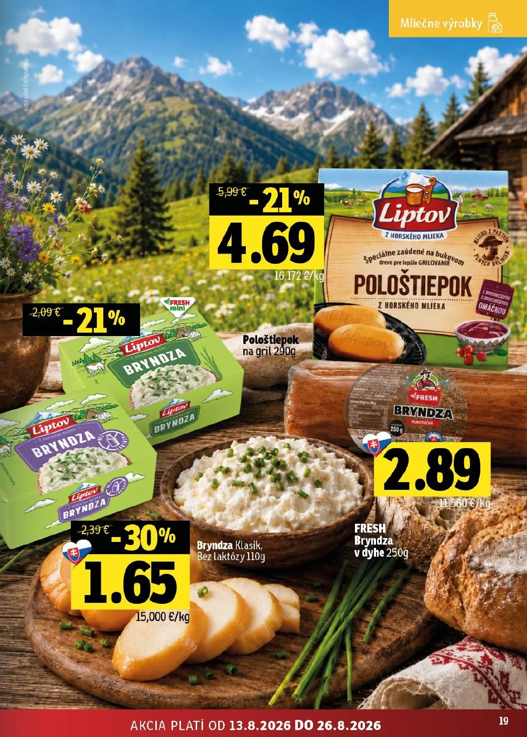 Fresh východ leták, strana 19 z 54 — Pološtiepok na gril, Bryndza Klasik, Bez laktózy, Liptov BRYNDZA