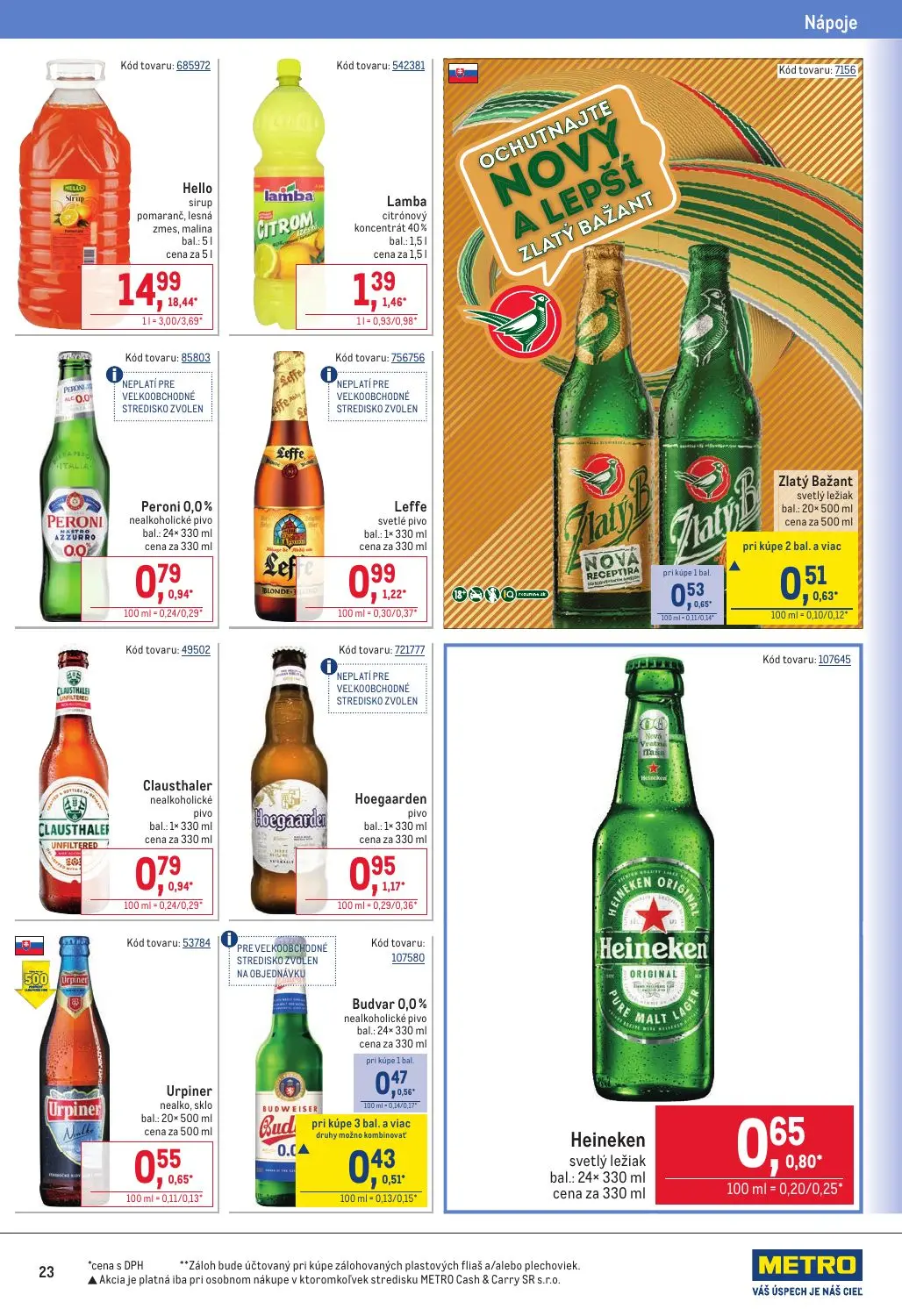 Metro leták, strana 23 z 32 — Hello sirup, Leffe svetlé pivo, Hoegaarden pivo