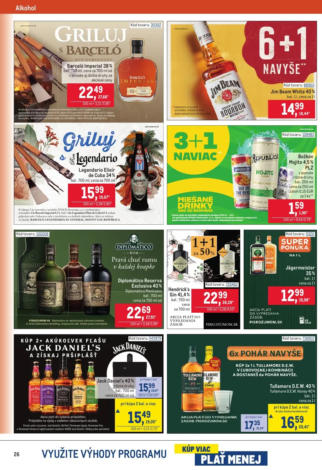 Metro leták, strana 26 z 32 — Hendrick's Gin, Diplomático Reserva Exclusiva, Barceló Imperial