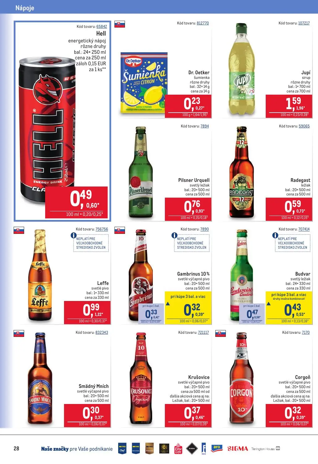Metro leták, strana 28 z 40 — Jupí sirup, Leffe svetlé pivo, Pilsner Urquell svetlý ležiak