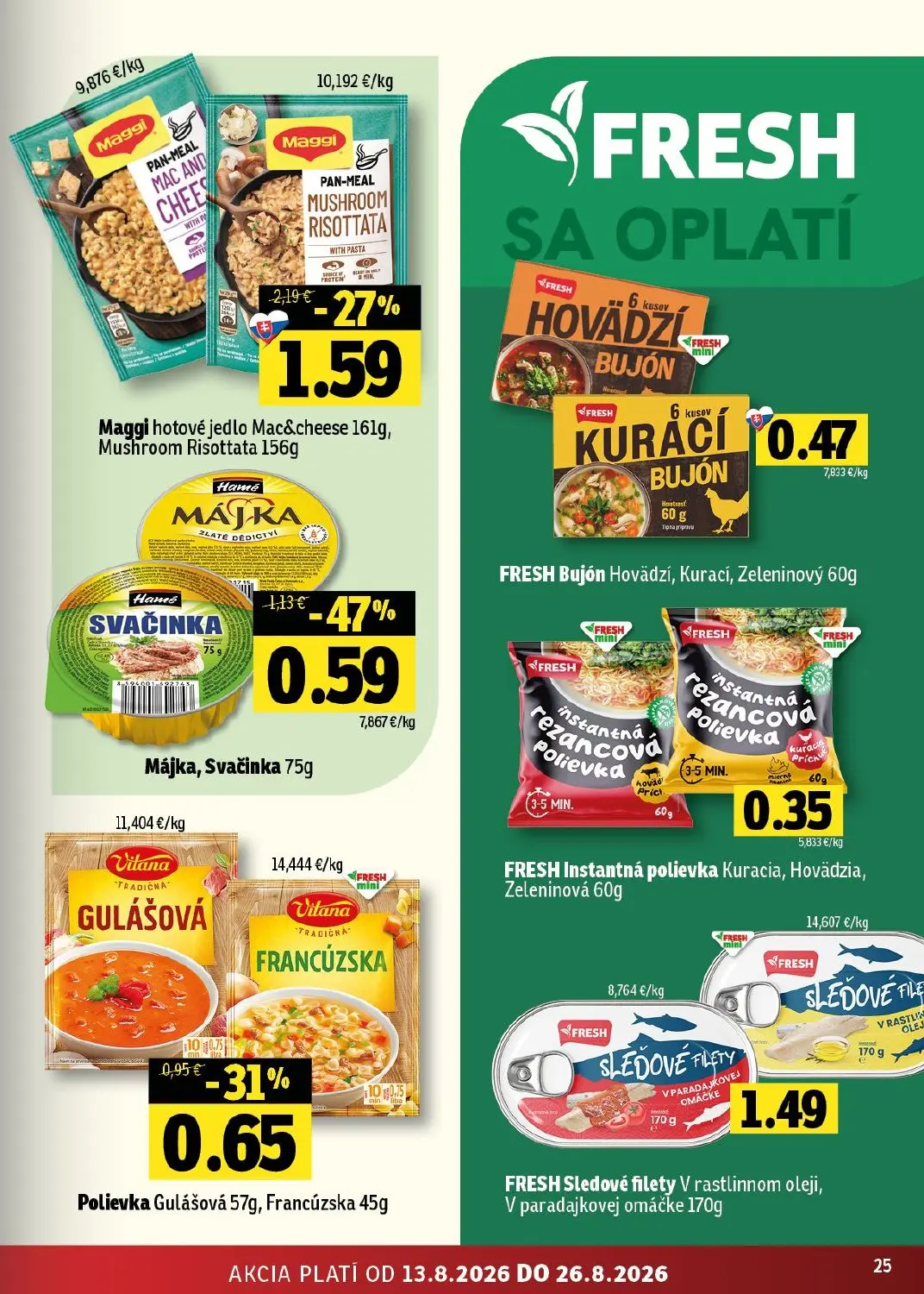 Fresh východ leták, strana 25 z 54 — Maggi hotové jedlo Mac&cheese, Maggi hotové jedlo Mushroom Risottata, Májka
