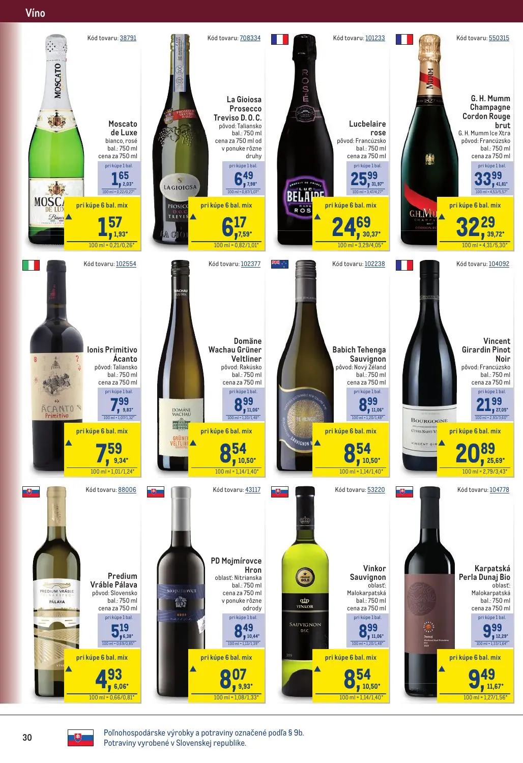 Metro leták, strana 30 z 40 — G. H. Mumm Champagne Cordon Rouge brut, Lucbelaire rose, Vincent Girardin Pinot Noir