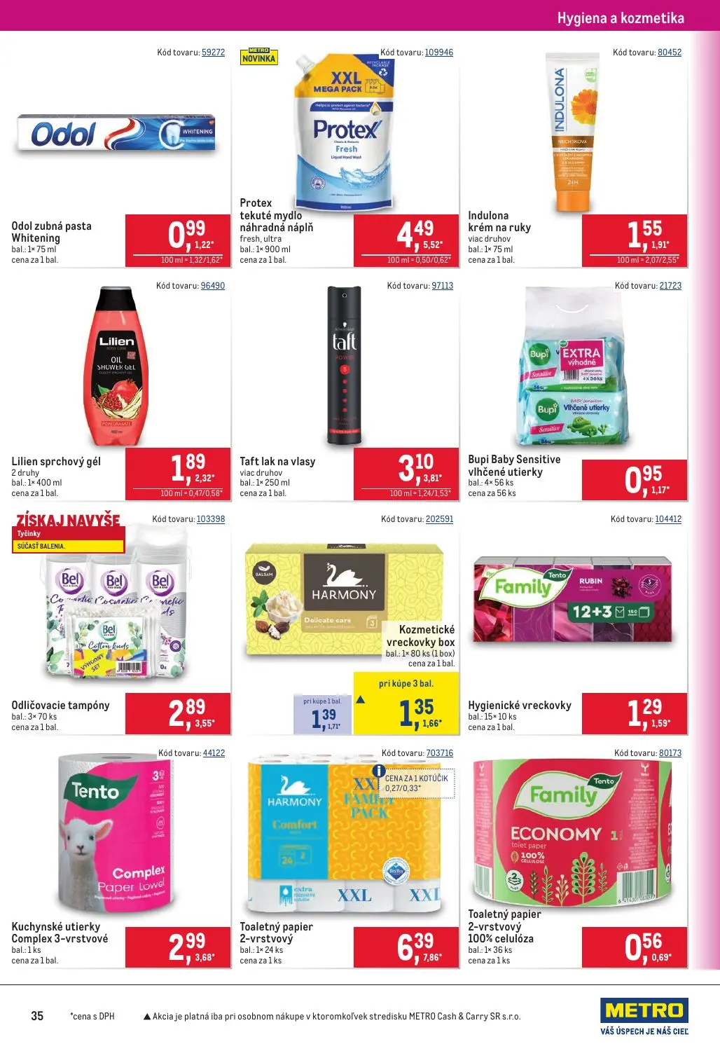 Metro leták, strana 35 z 40 — Kozmetické vreckovky box, Odol zubná pasta Whitening, Protex tekuté mydlo náhradná náplň
