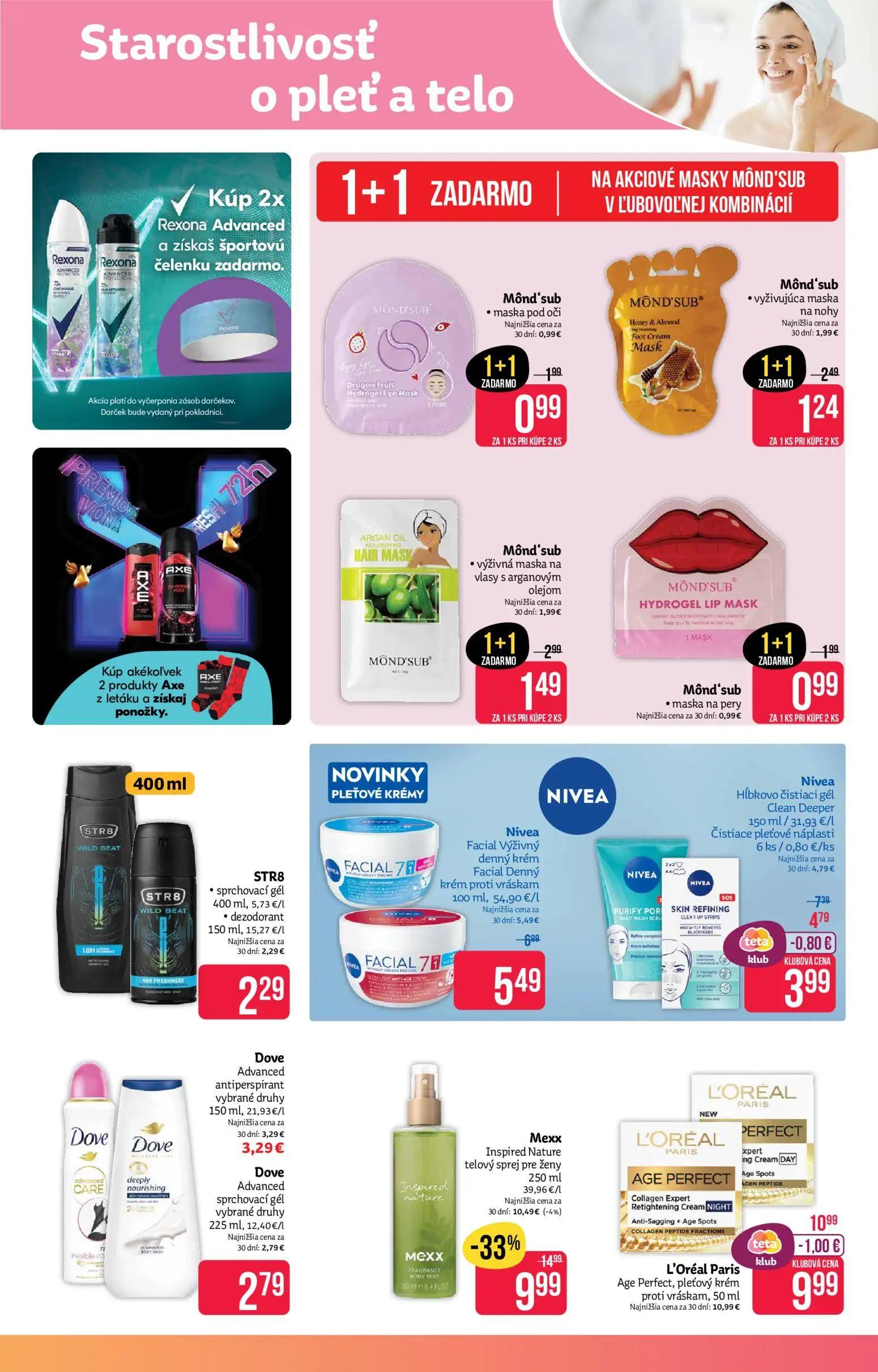 Teta Drogerie leták, strana 5 z 16 — Mexx Inspired Nature telový sprej pre ženy, Nivea Hĺbkovo čistiaci gél Clean Deeper, Ni…