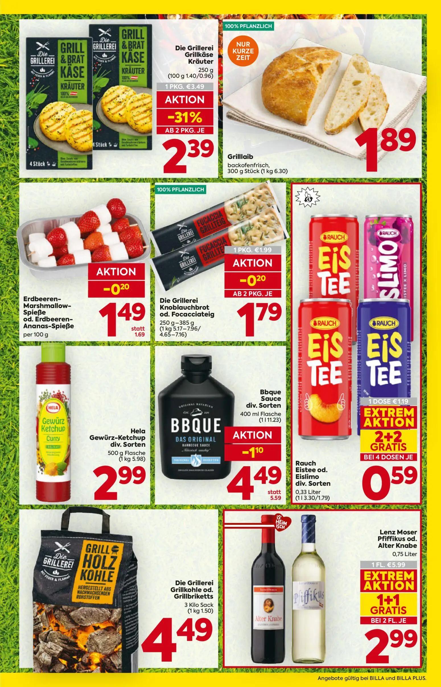 Billa Prospekt, Seite 5 von 16 — Bbque Sauce div. Sorten, Rauch Eistee od. Eislimo div. Sorten, Die Grillerei Knoblauchbrot …