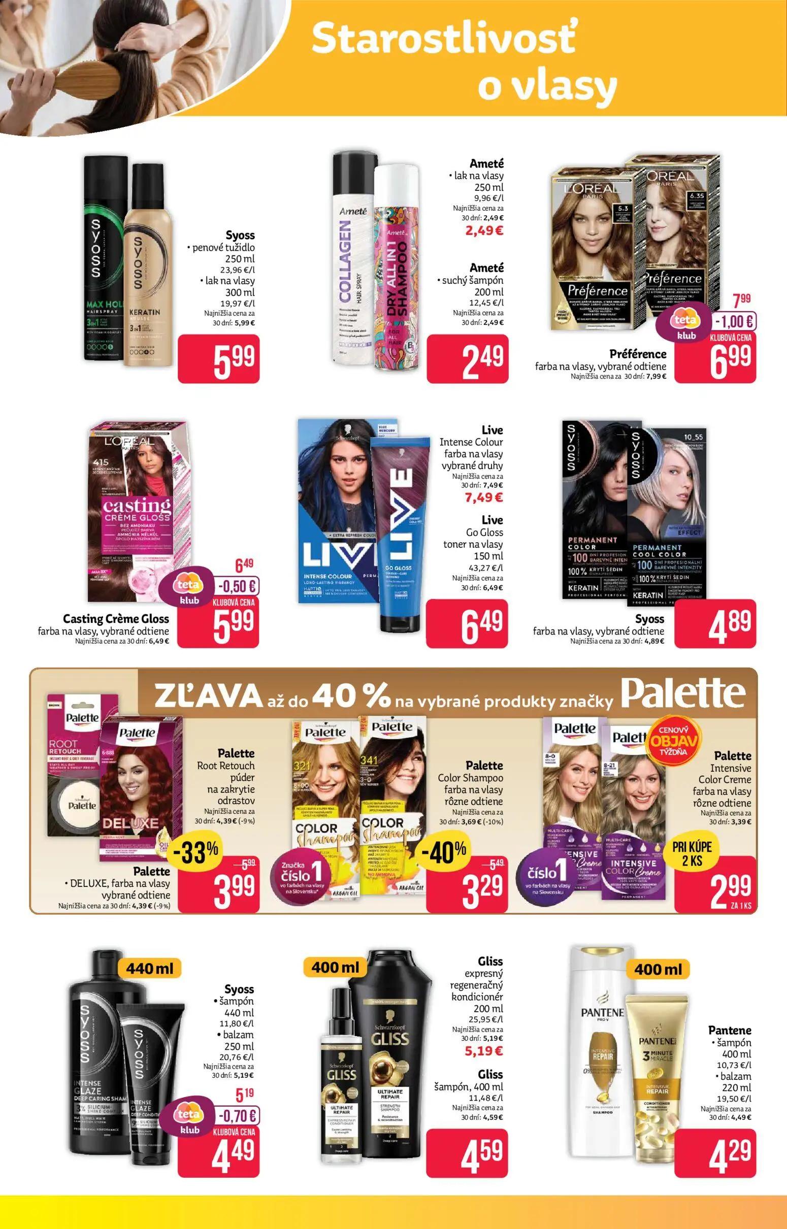 Teta Drogerie leták, strana 8 z 16 — Palette Color Shampoo farba na vlasy rôzne odtiene, Palette Root Retouch púder na zakry…