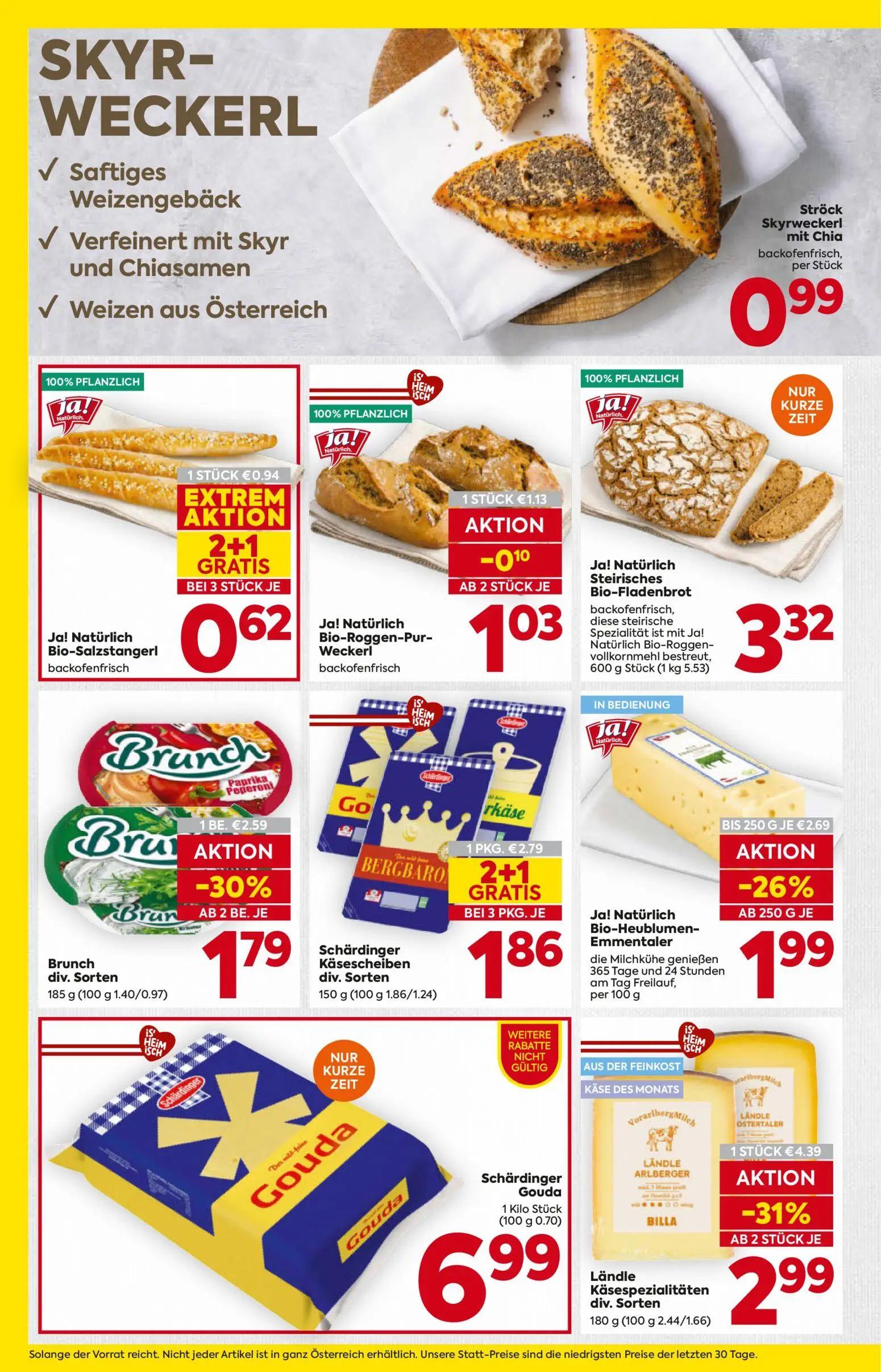 Billa Prospekt, Seite 8 von 16 — Brunch div. Sorten, Ja! Natürlich Bio-Salzstangerl, Ja! Natürlich Bio-Roggen-Pur-Weckerl