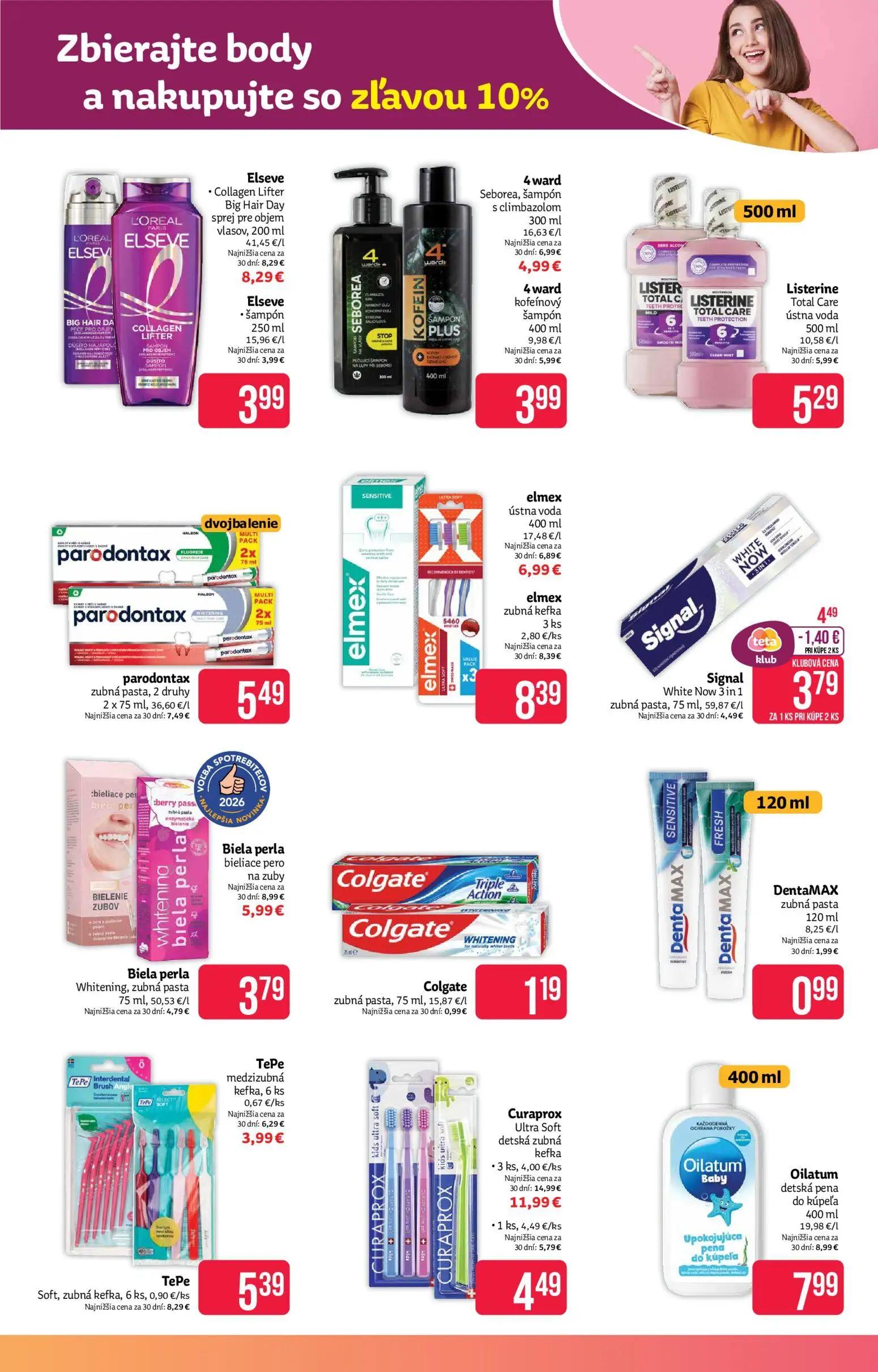 Teta Drogerie leták, strana 9 z 16 — Biela perla bieliace pero na zuby, Curaprox Ultra Soft detská zubná kefka, TePe Soft, z…