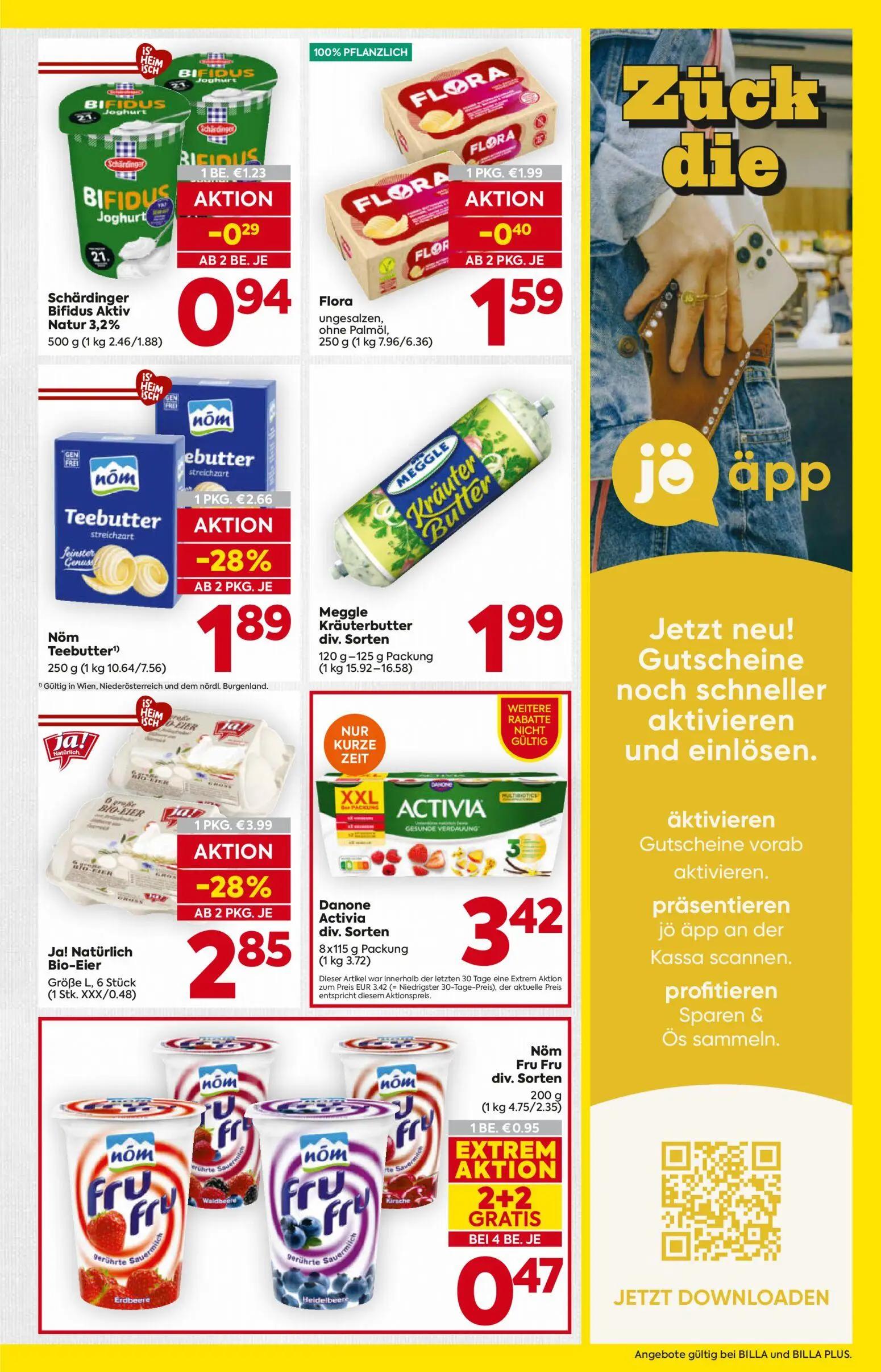 Billa Prospekt, Seite 9 von 16 — Ja! Natürlich Bio-Eier Größe L, Danone Activia div. Sorten